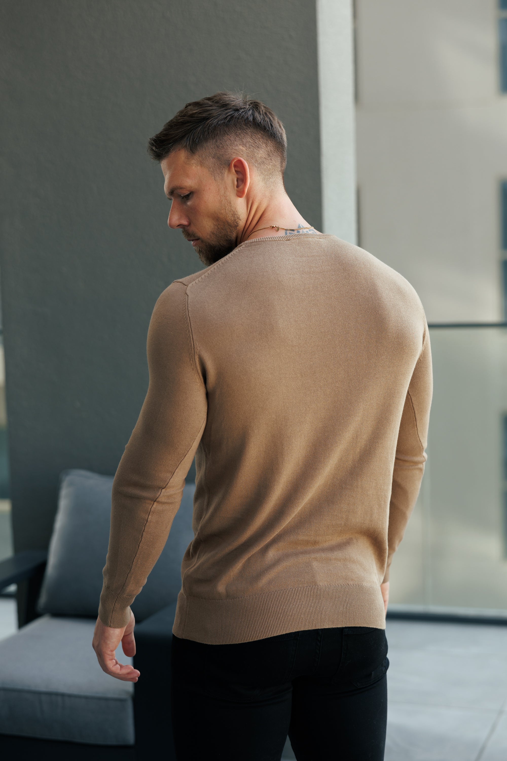 Camel Crew Neck Knitted Jumper With FS Branding - FSN200