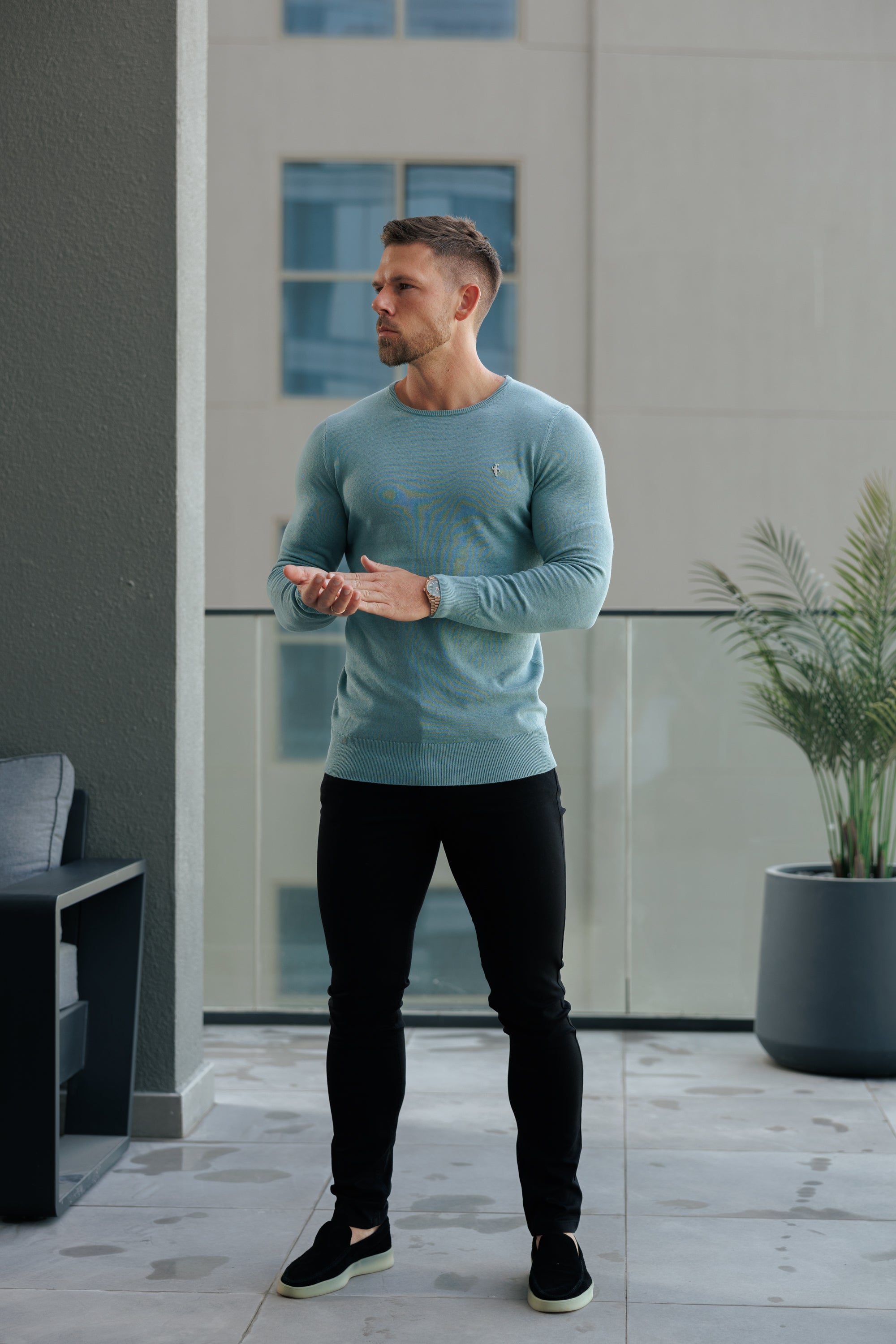 Teal Crew Neck Knitted Jumper With FS Branding - FSN196
