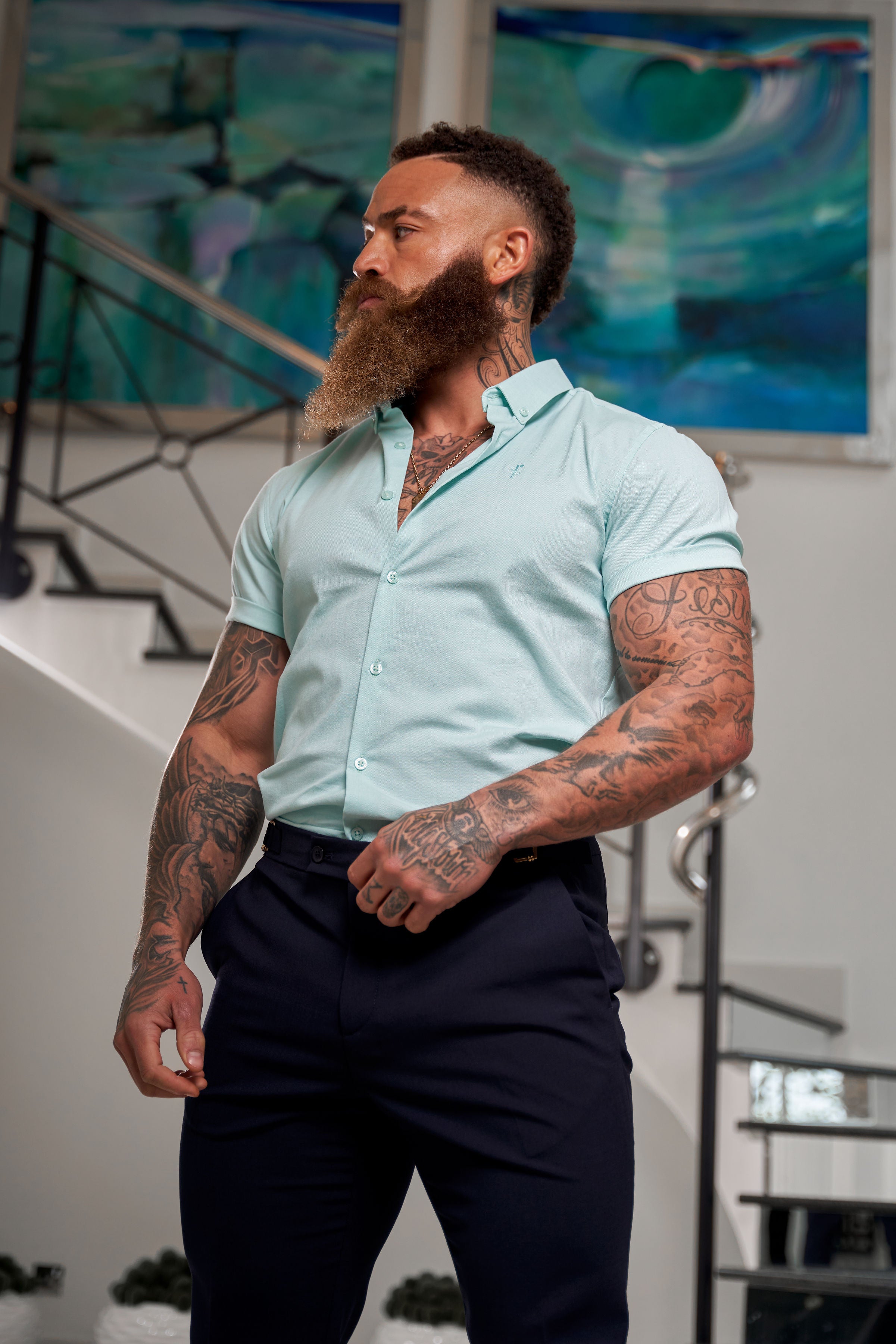 Classic Stretch Oxford Short Sleeve Mint - FS1011