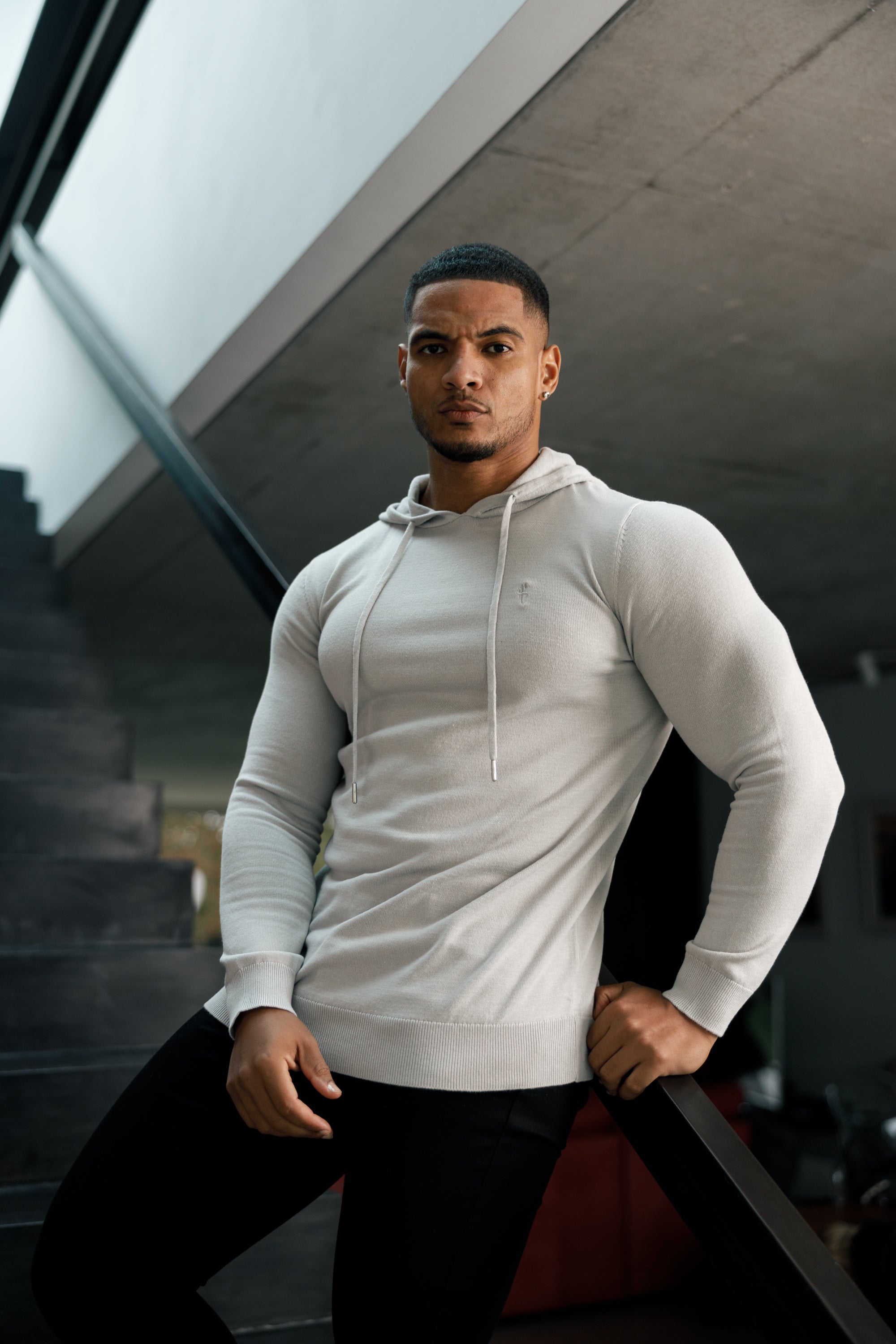 Silver Grey Knitted Overhead Hoodie - FSN117