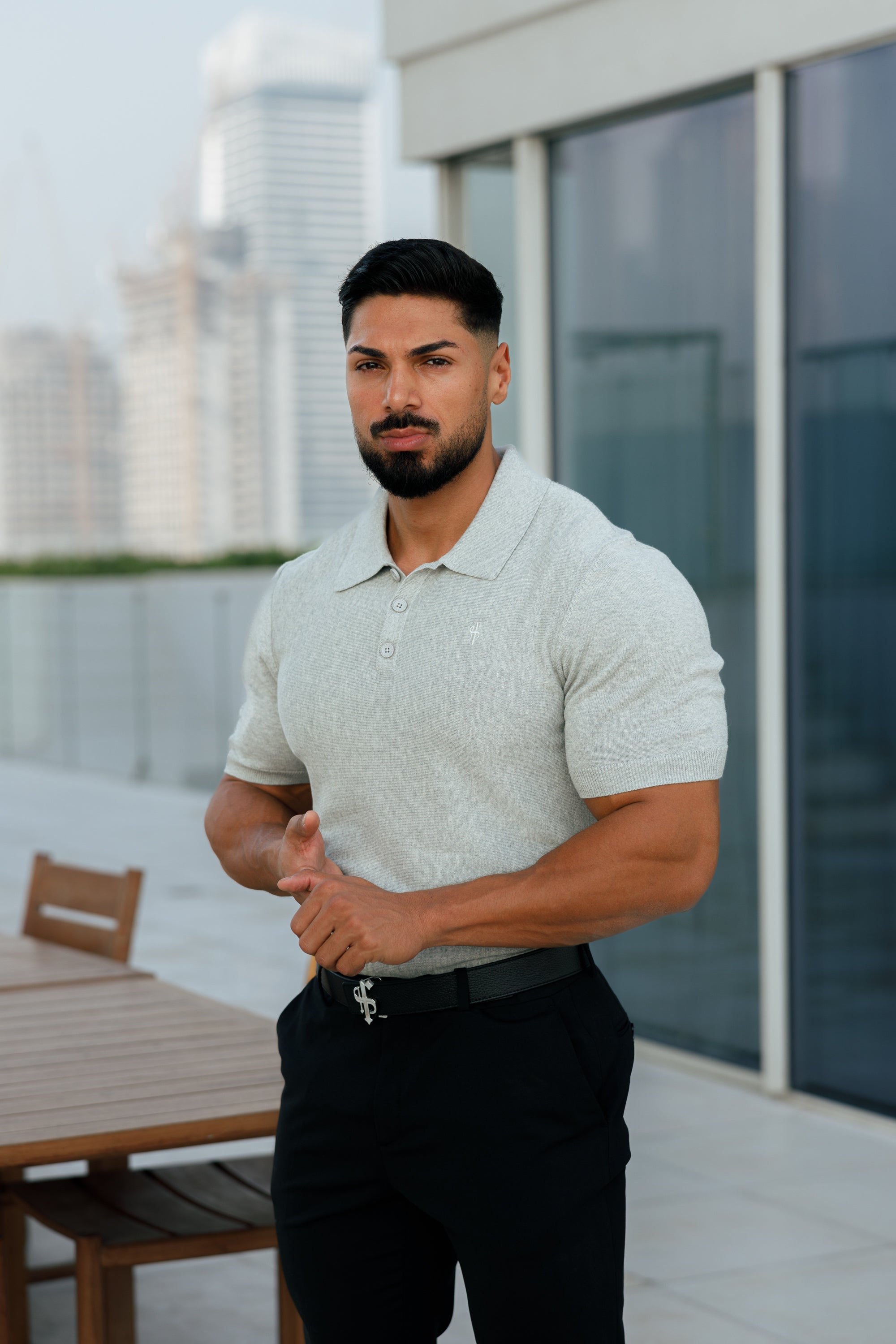 Classic Plain Light Grey Knitted Polo Short Sleeve - FSN110