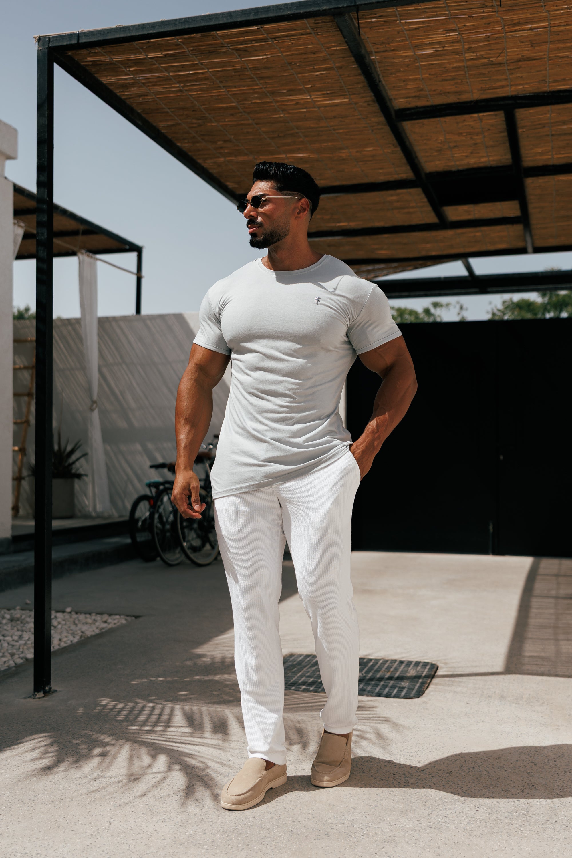 Jersey Cord Relaxed White Trousers - FSR013