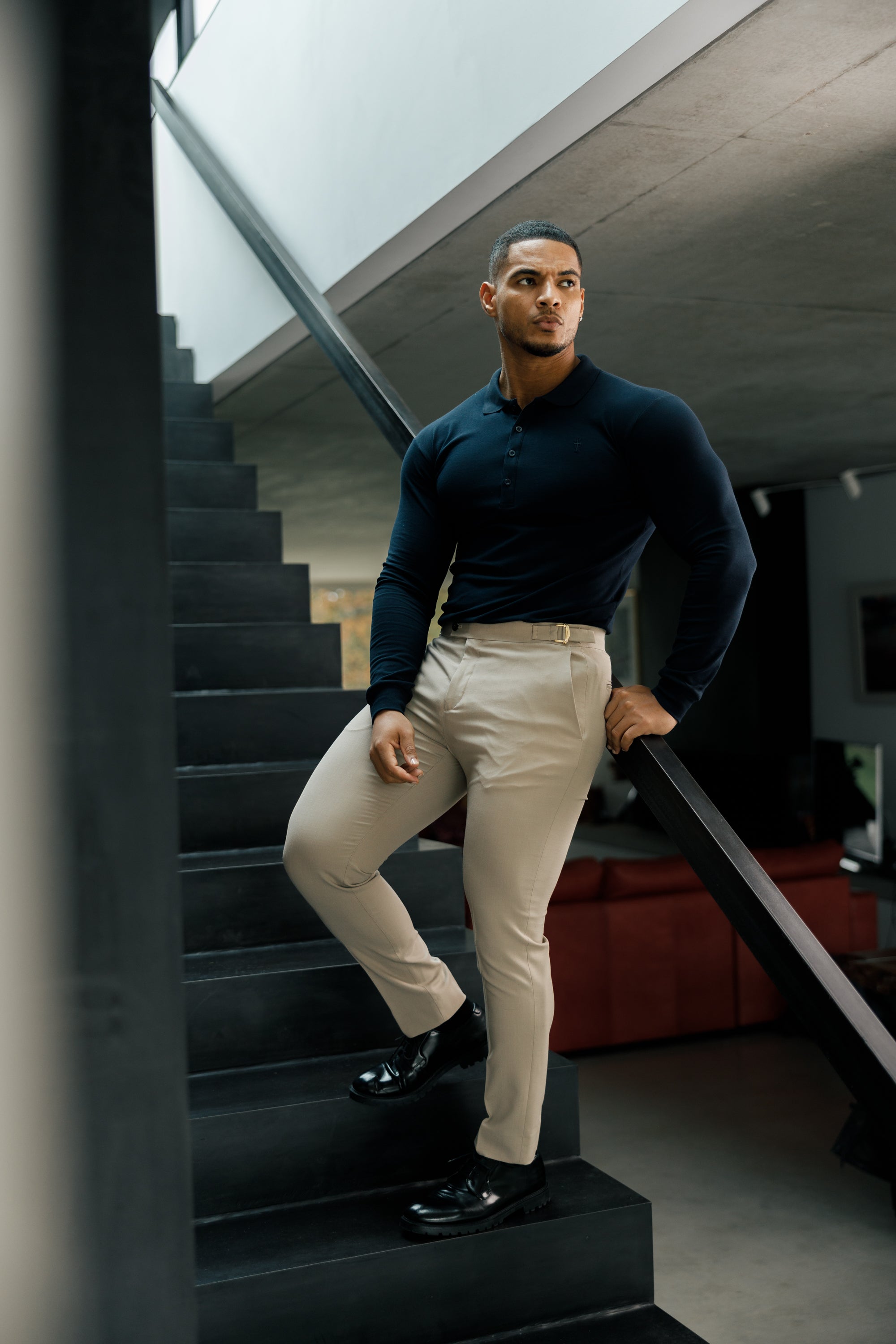 Classic Navy Tonal Polo Long Sleeve Shirt - FSH861