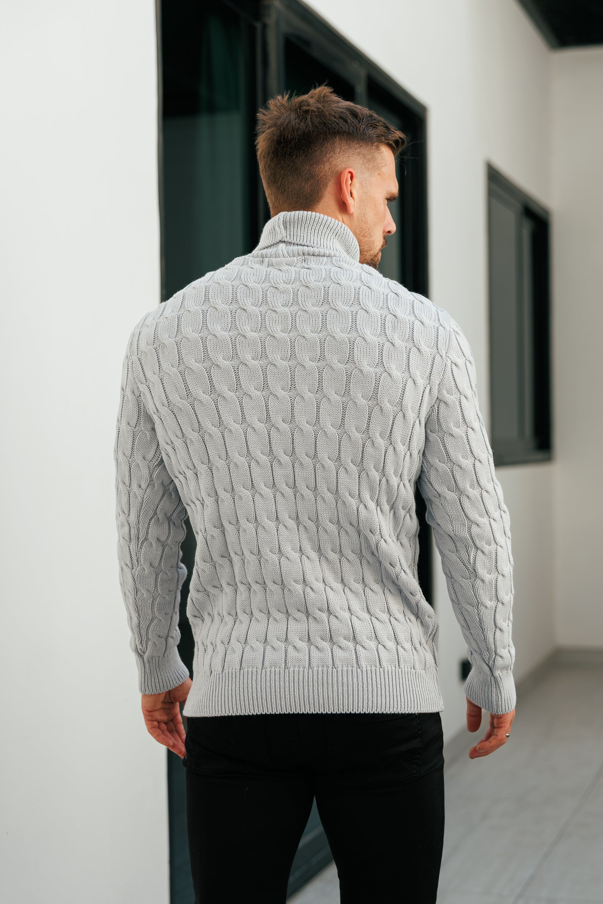 Link Weave Knit Cop Grey Roll Neck Jumper - FSJ104