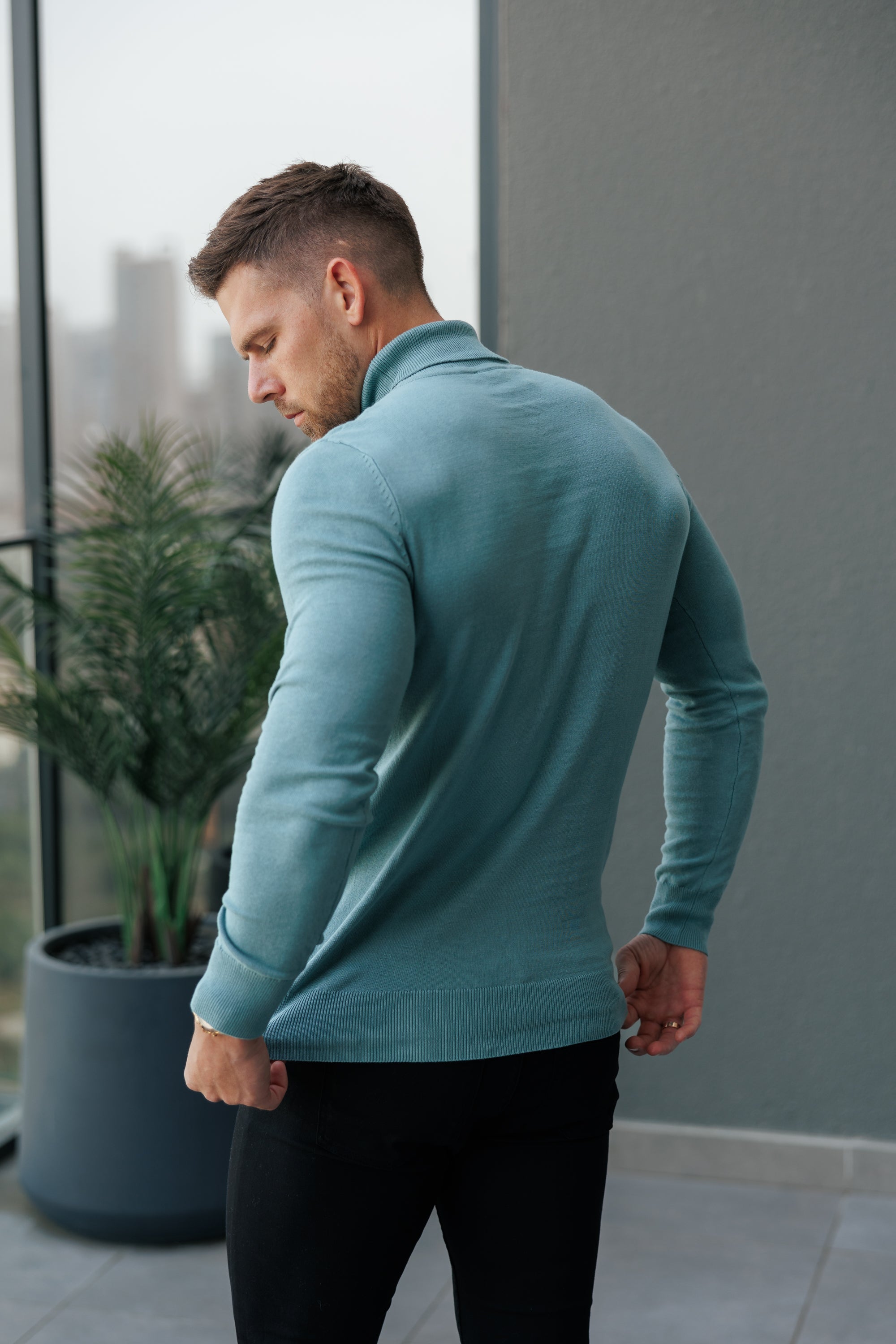 Teal Roll Neck Knitted Jumper With FS Branding - FSN205