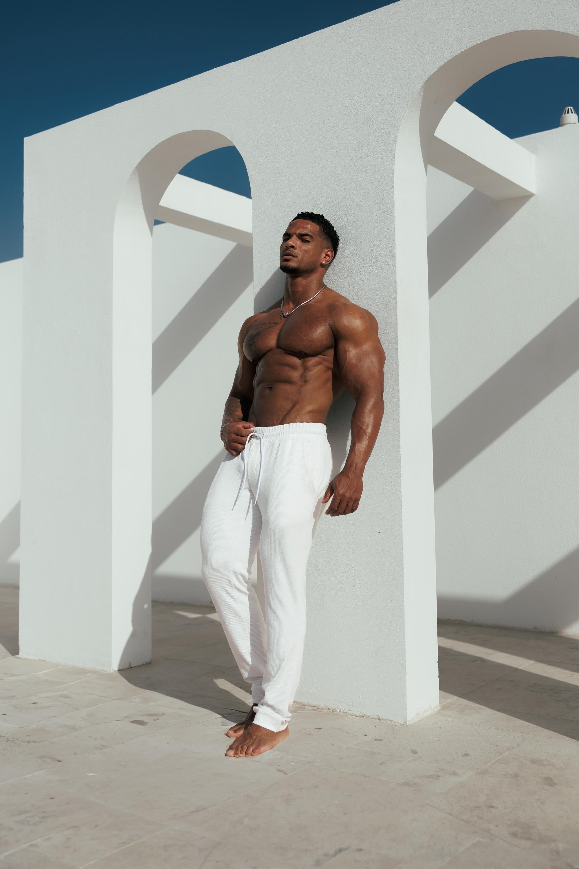 Jersey Cord Relaxed White Trousers - FSR013