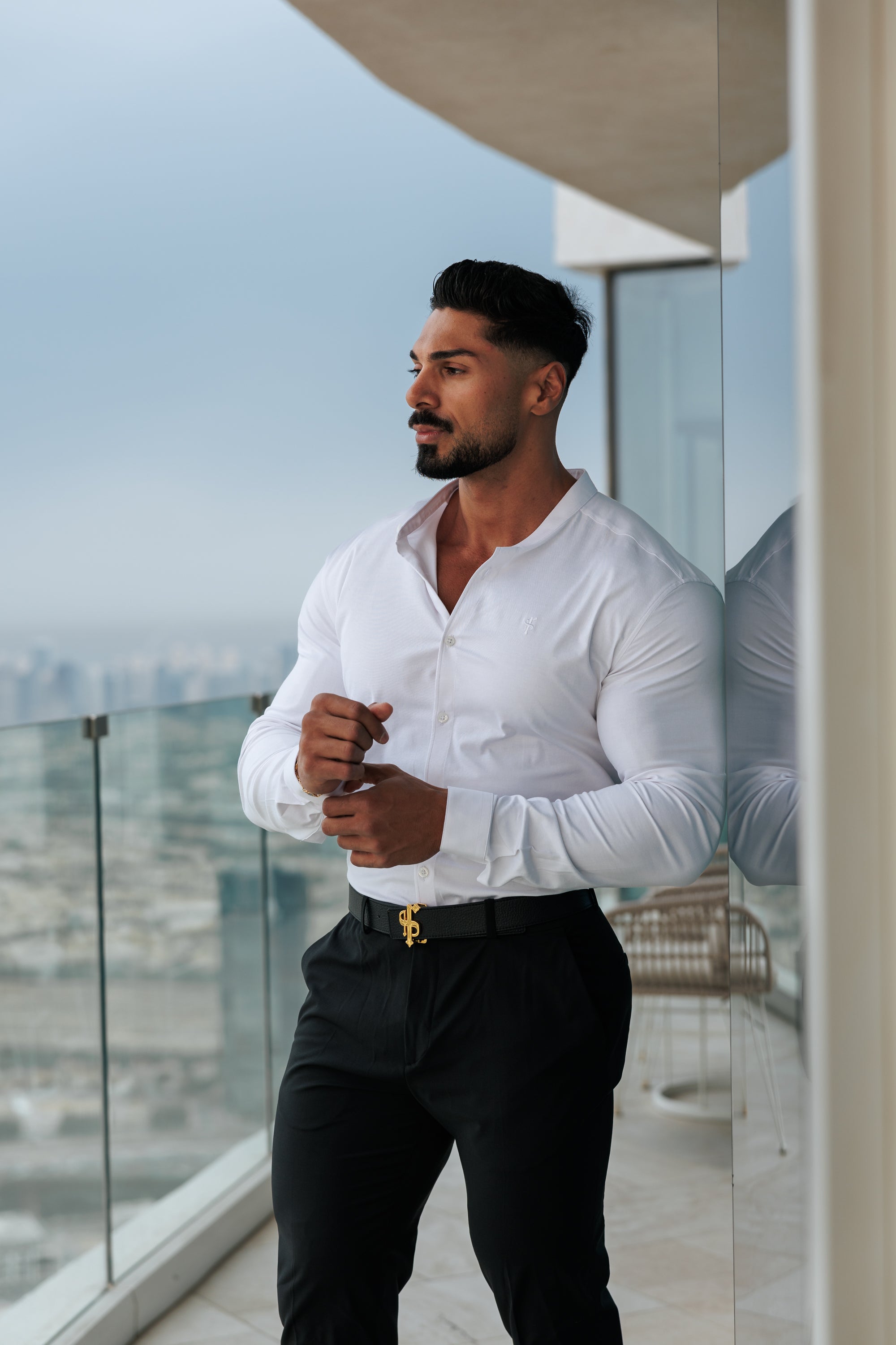 Super Slim Stretch Classic Oxford White Grandad Collar - FS732