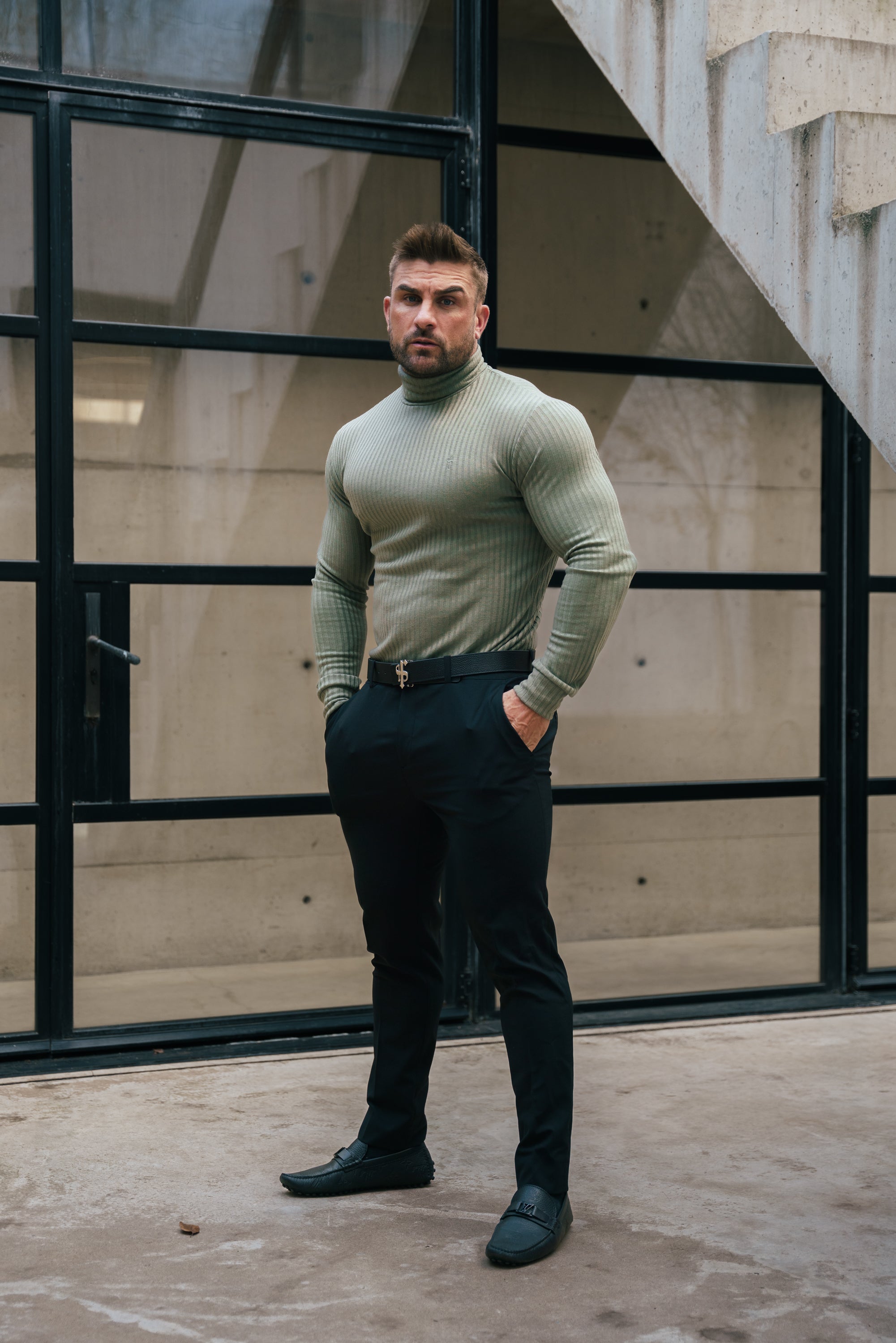 Classic Olive Ribbed Knit Roll-neck Jumper - FSH1300
