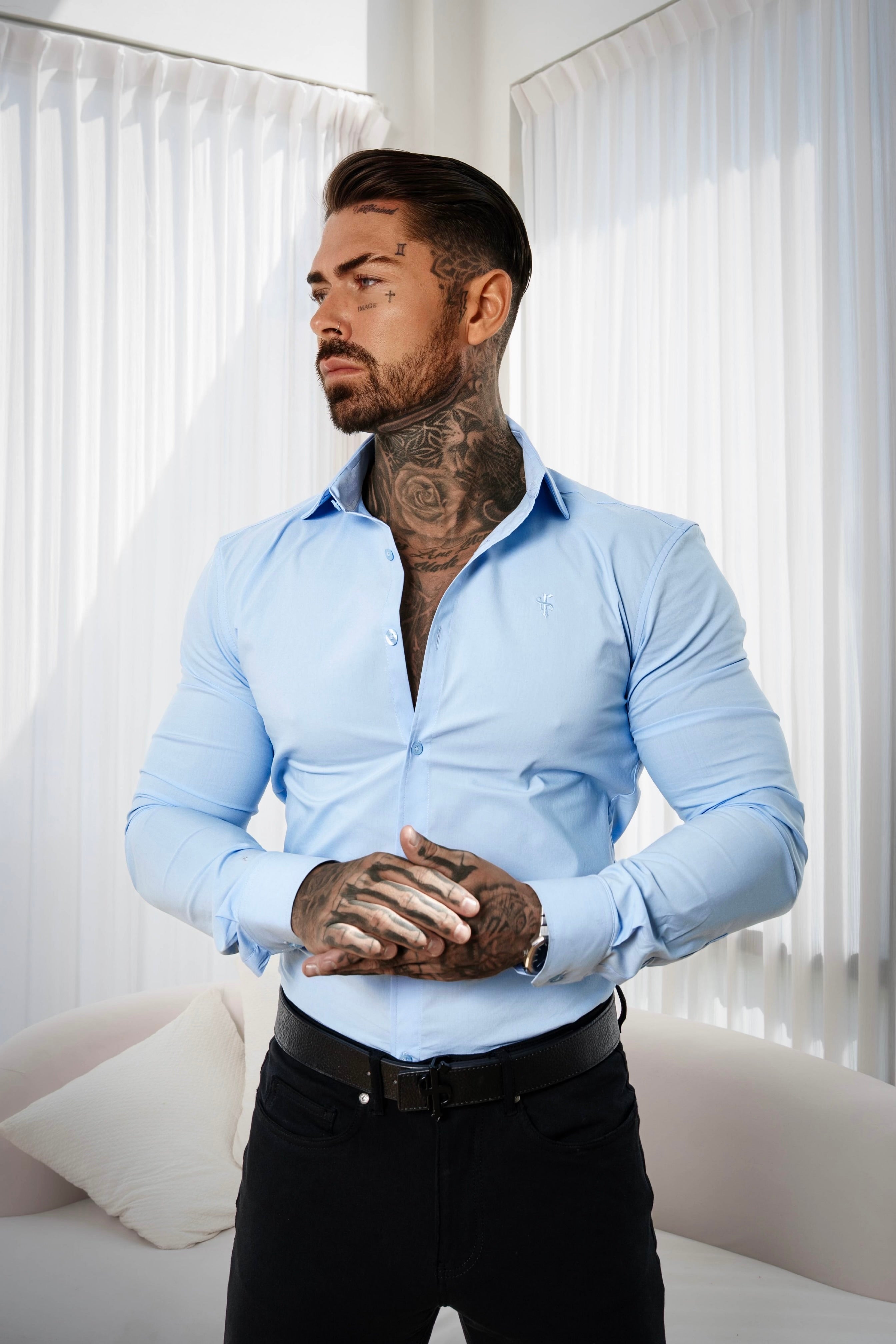 Muscle Fit Advanced Stretch Powder Blue with Cutaway Collar - FS1167