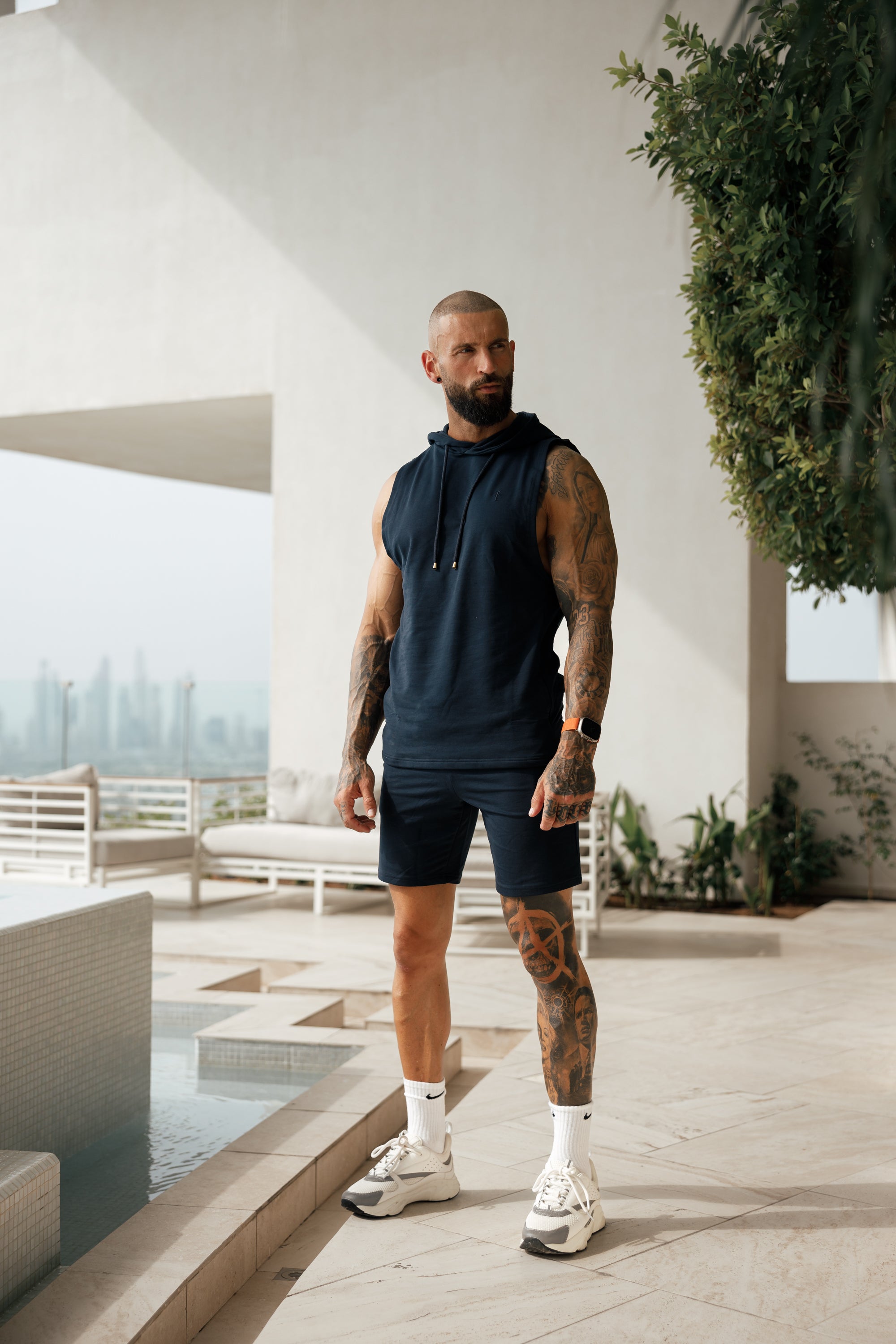 Sleeveless Navy Gym Hoodie - FSH895
