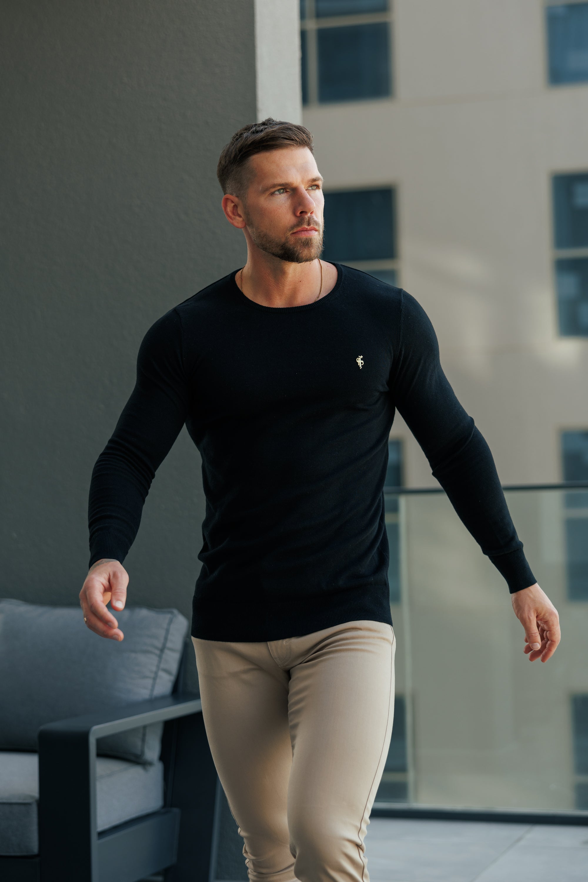 Black Crew Neck Knitted Jumper With FS Branding - FSN194