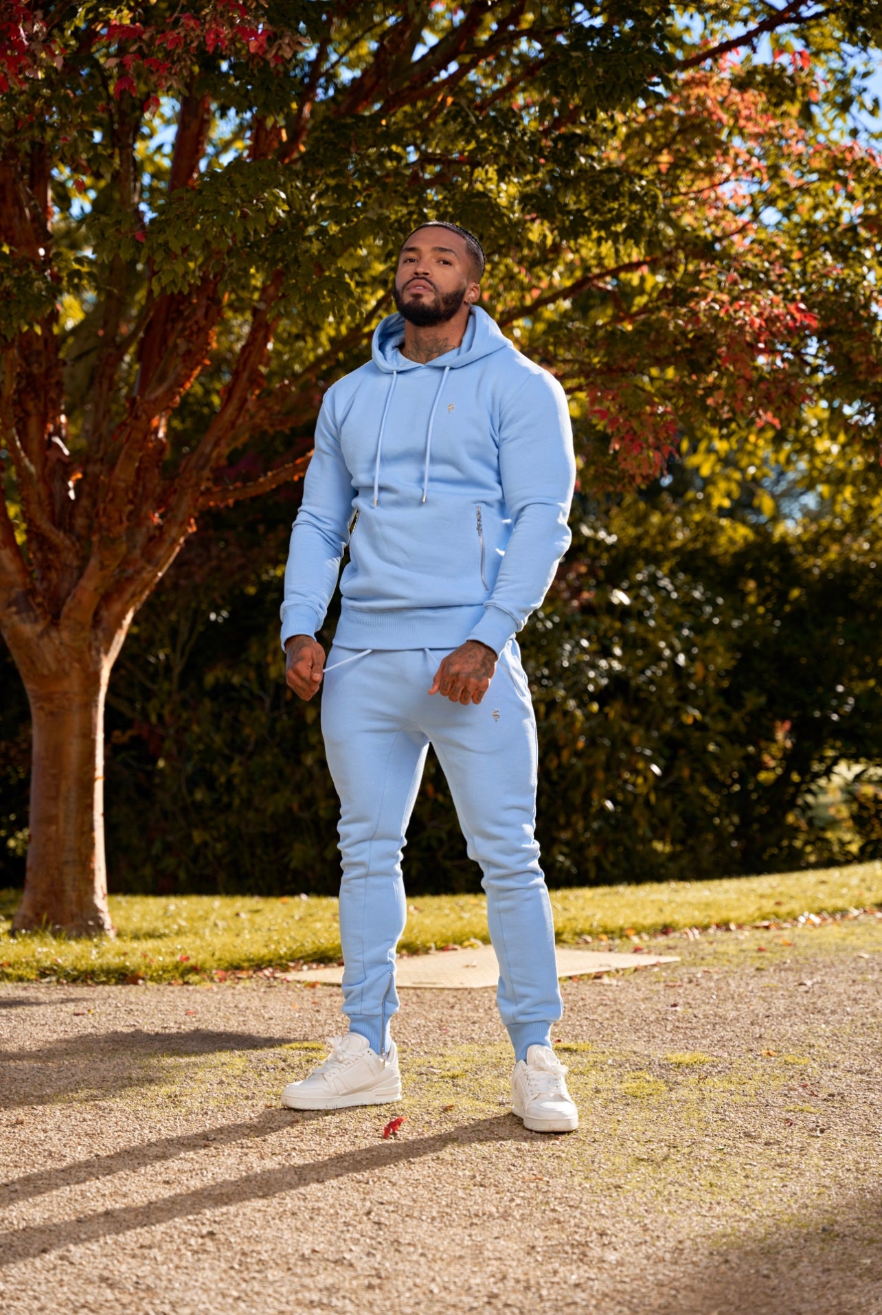 Sky Blue / Silver Overhead Hoodie Top with Zipped Pockets - FSH801
