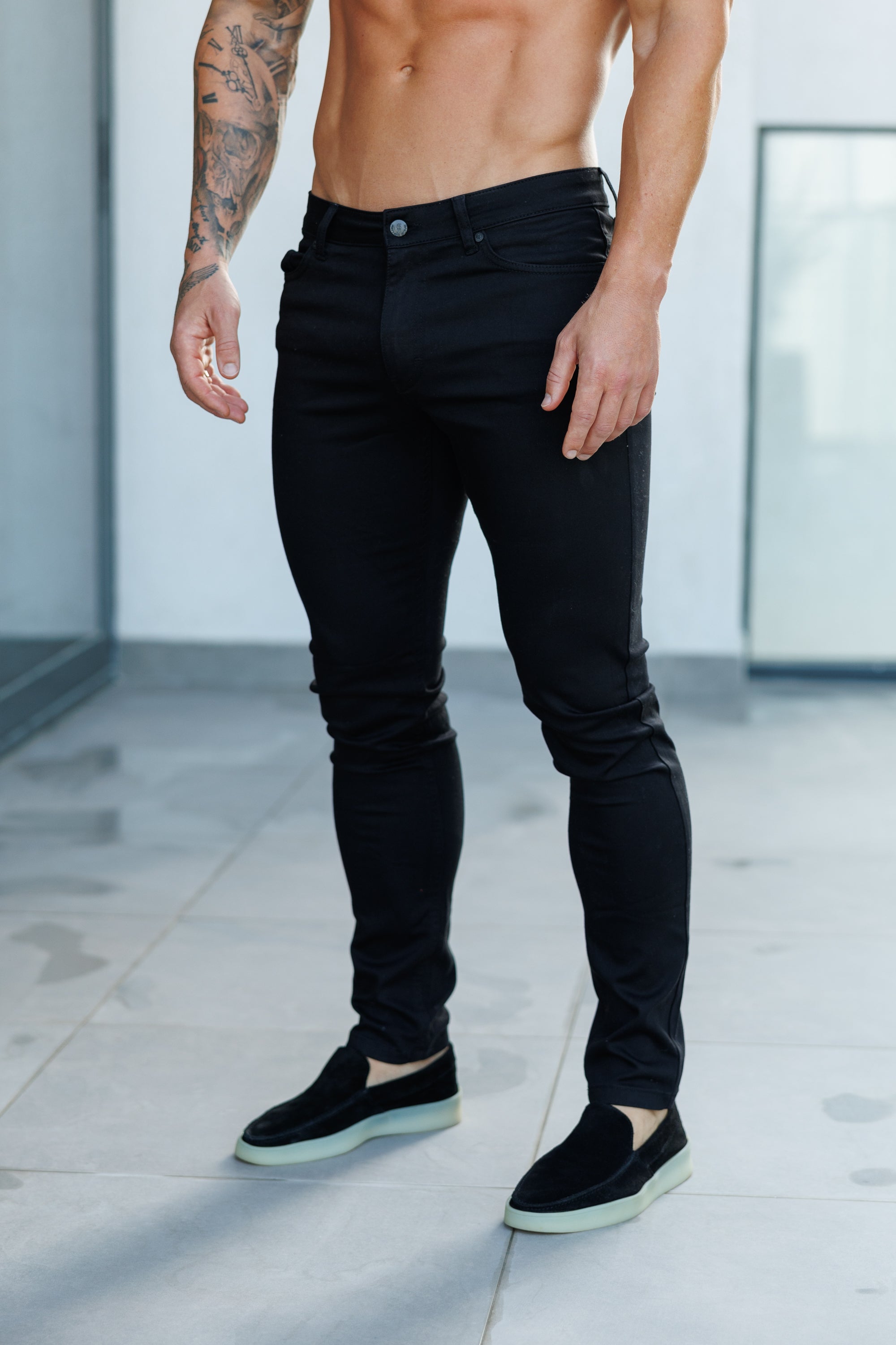 Slim Stretch Black Relaxed Sateen Trousers - FSH1302