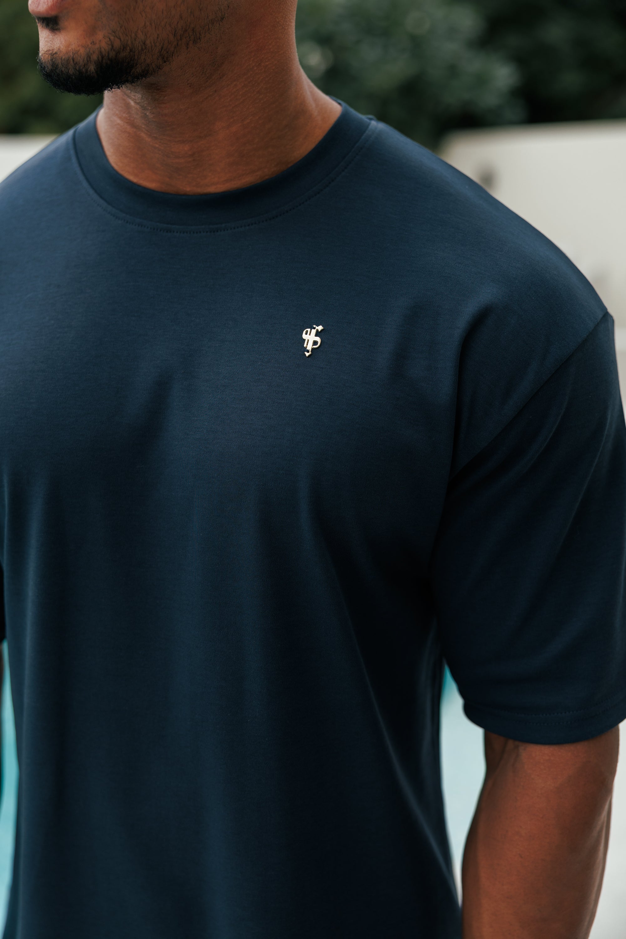 Navy / Gold Oversized Crew T Shirt - FSH1422