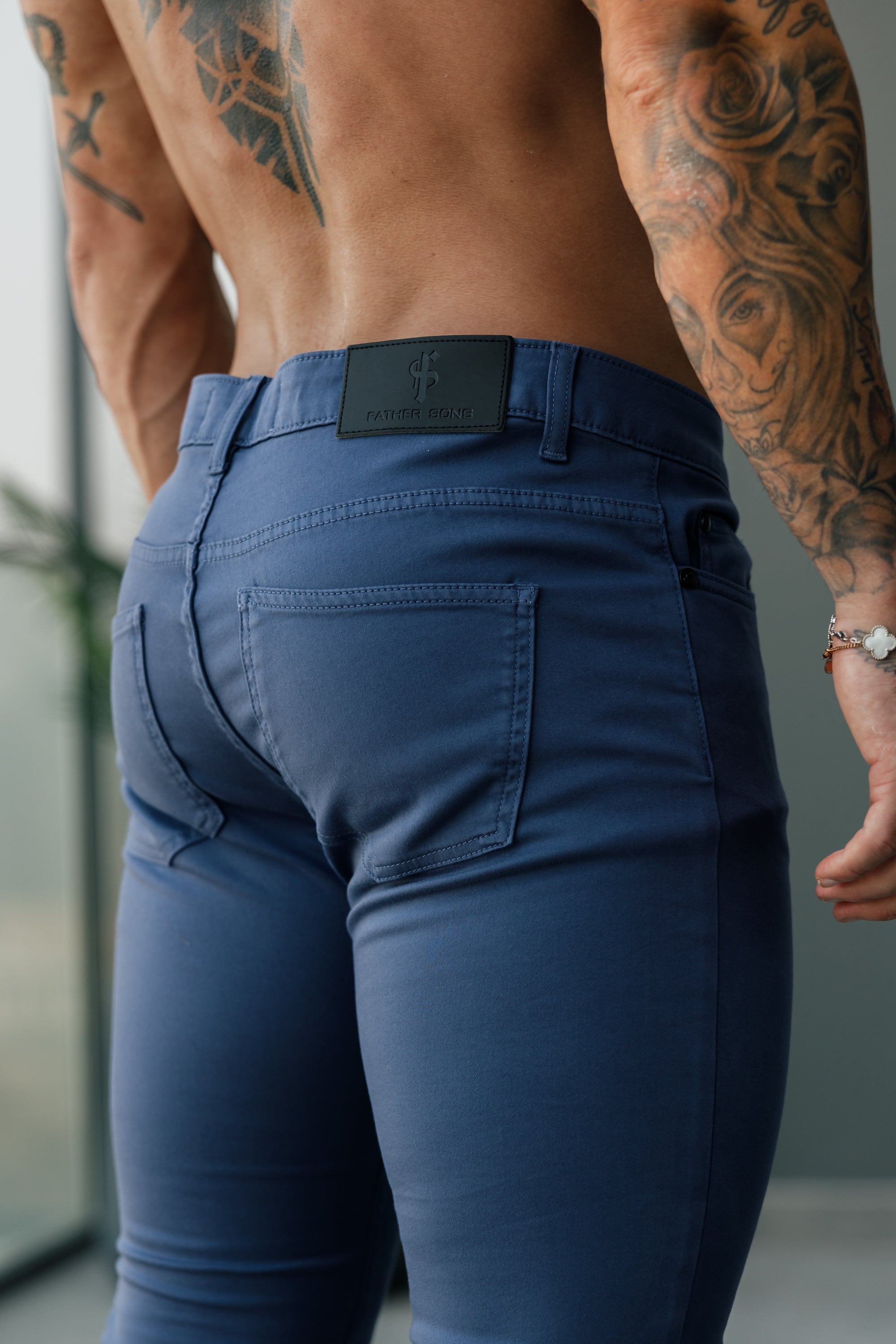 Slim Stretch Light Navy Relaxed Sateen Trousers - FSH1305