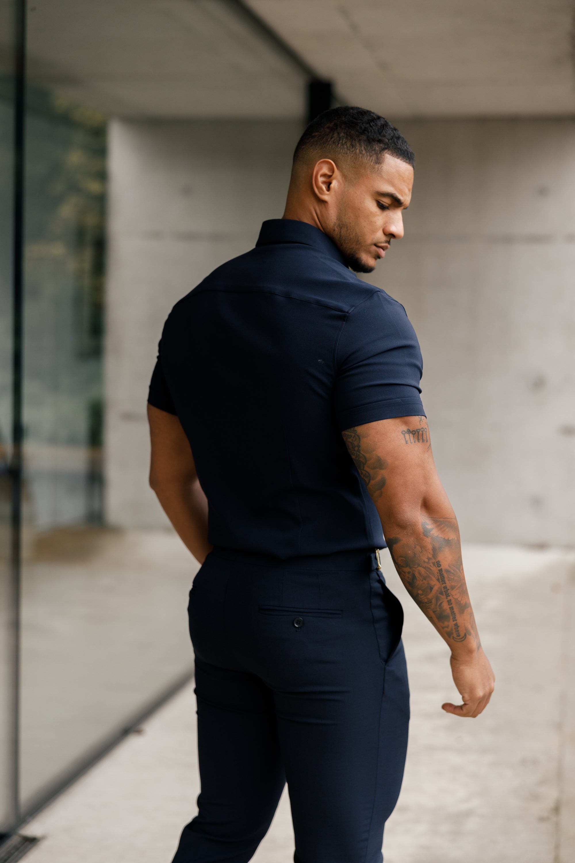 Super Slim Scuba Navy Short Sleeve Stretch - FS832