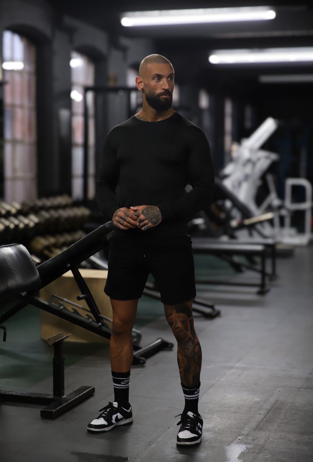 Long Sleeve Black Tonal Gym Crew Top - FSH884