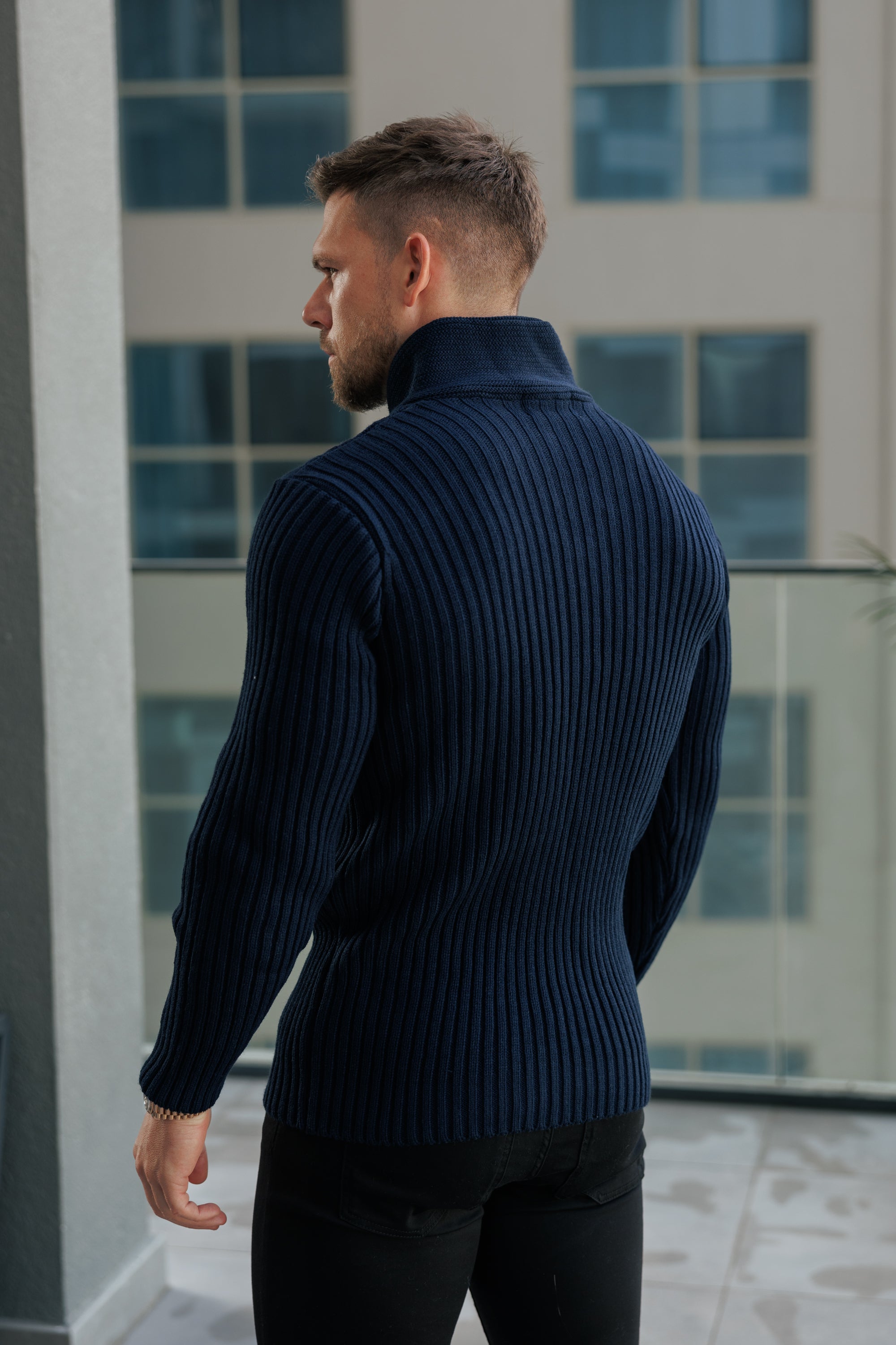 Chunky Cable Knit Navy Jumper - FSJ060