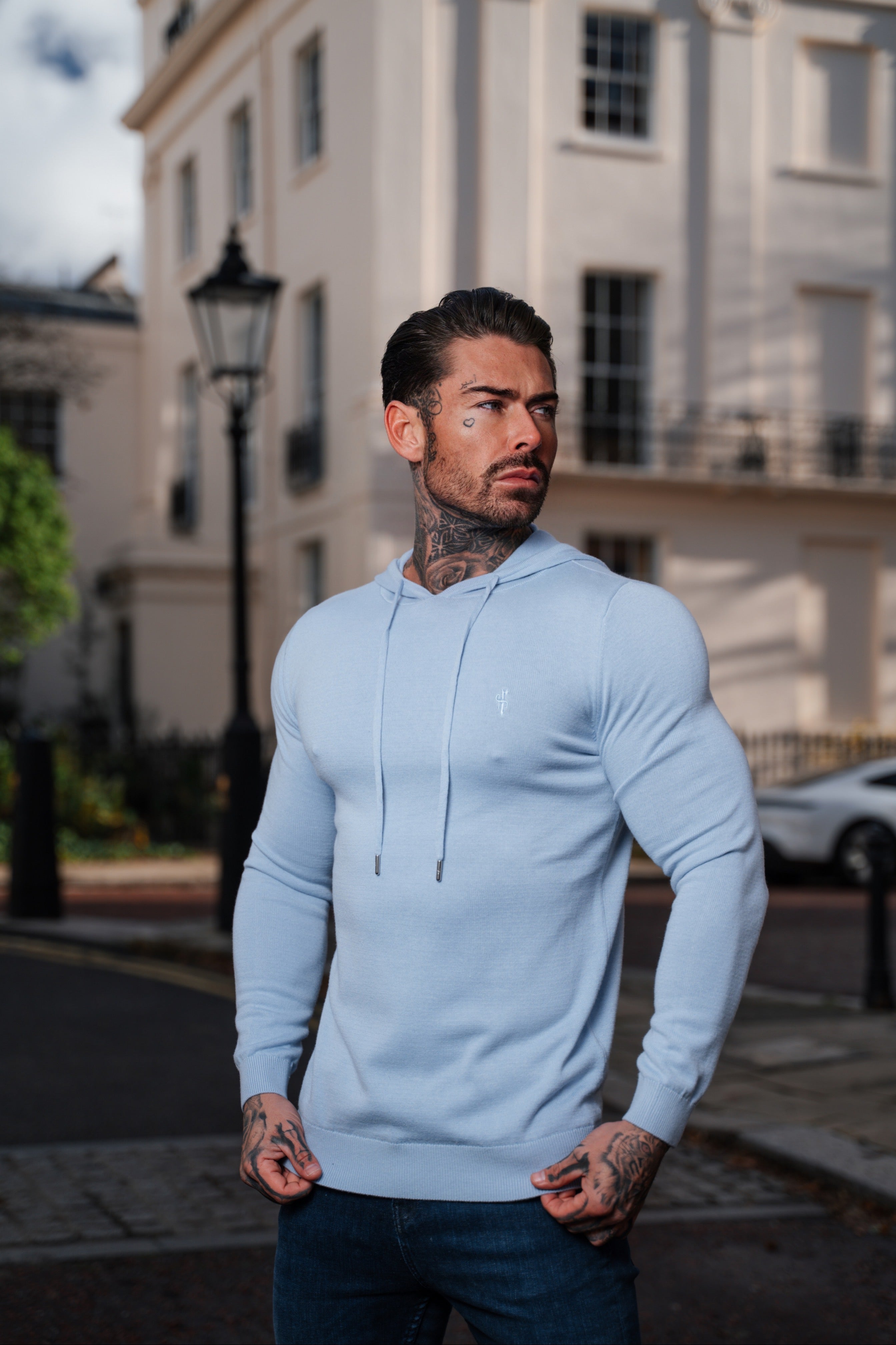 Light Blue Knitted Overhead Hoodie - FSN113