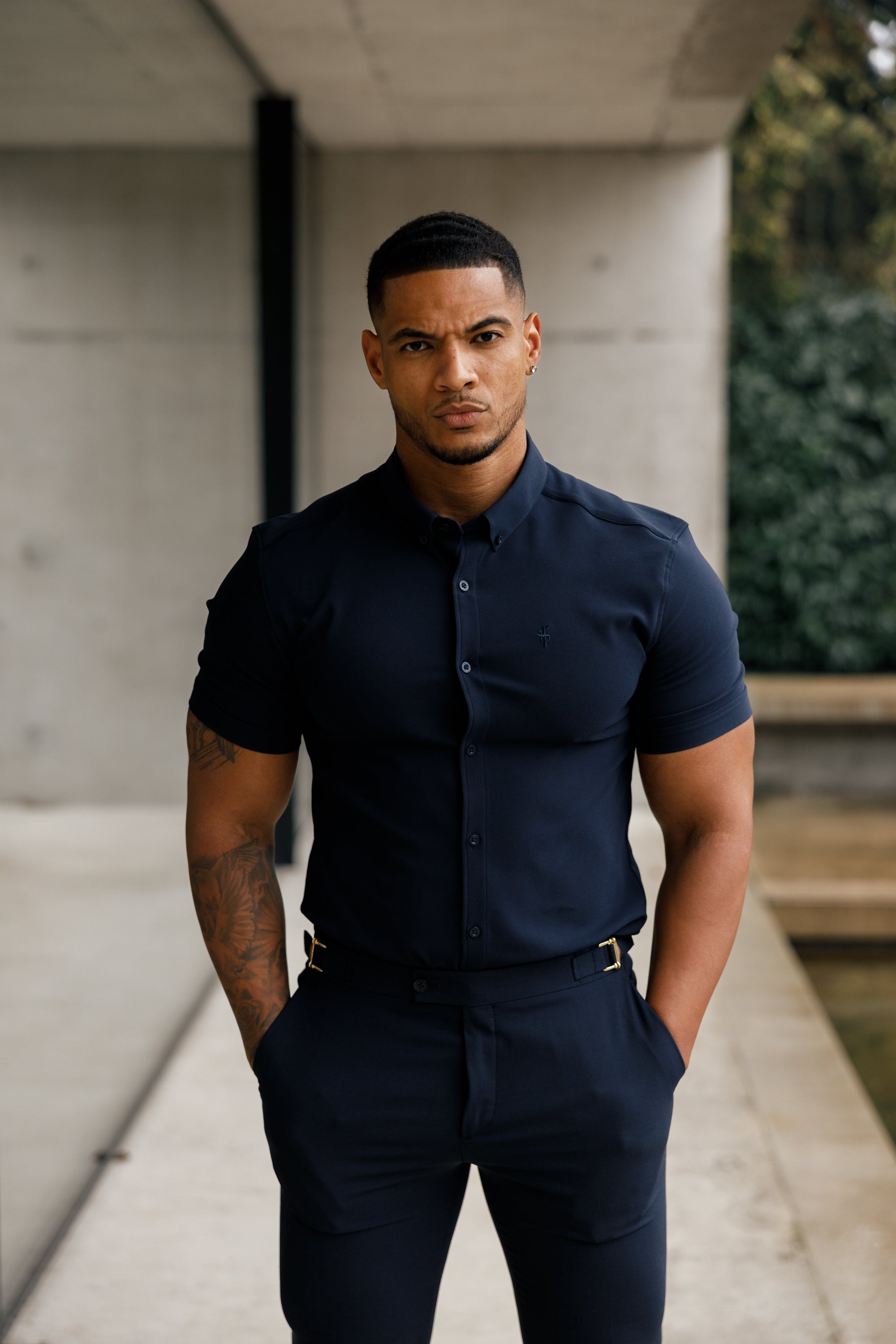 Super Slim Scuba Navy Short Sleeve Stretch - FS832