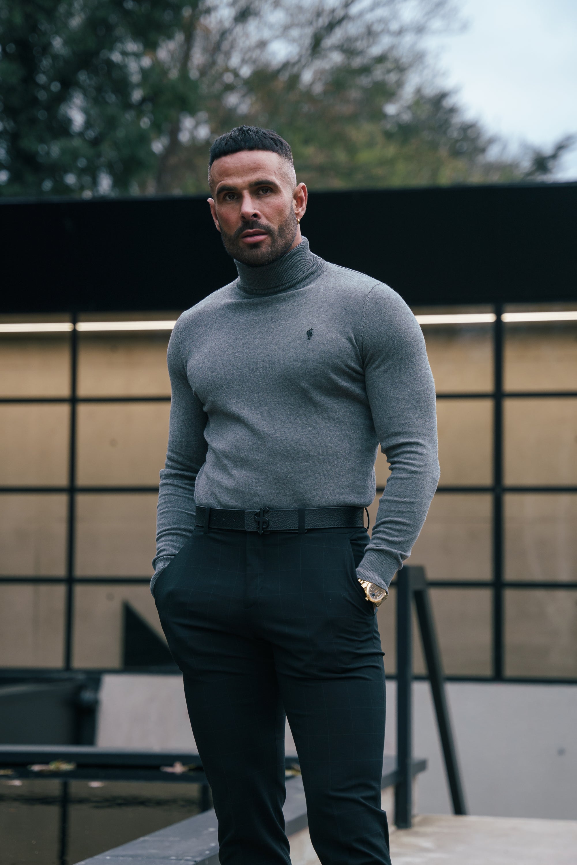 Charcoal Roll Neck Knitted Jumper With FS Branding - FSN207