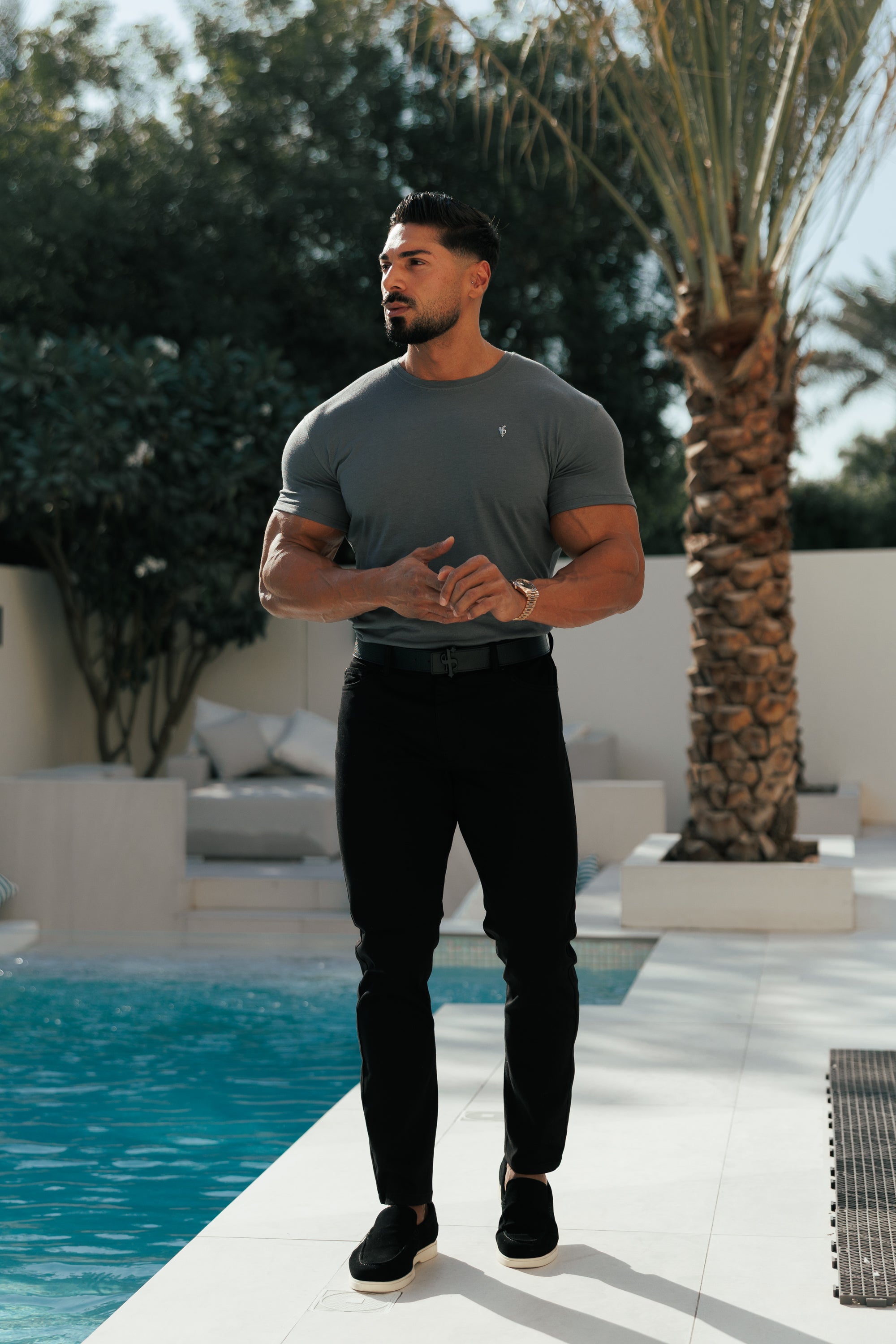 Charcoal / Silver Bamboo Crew T Shirt - FSH1212