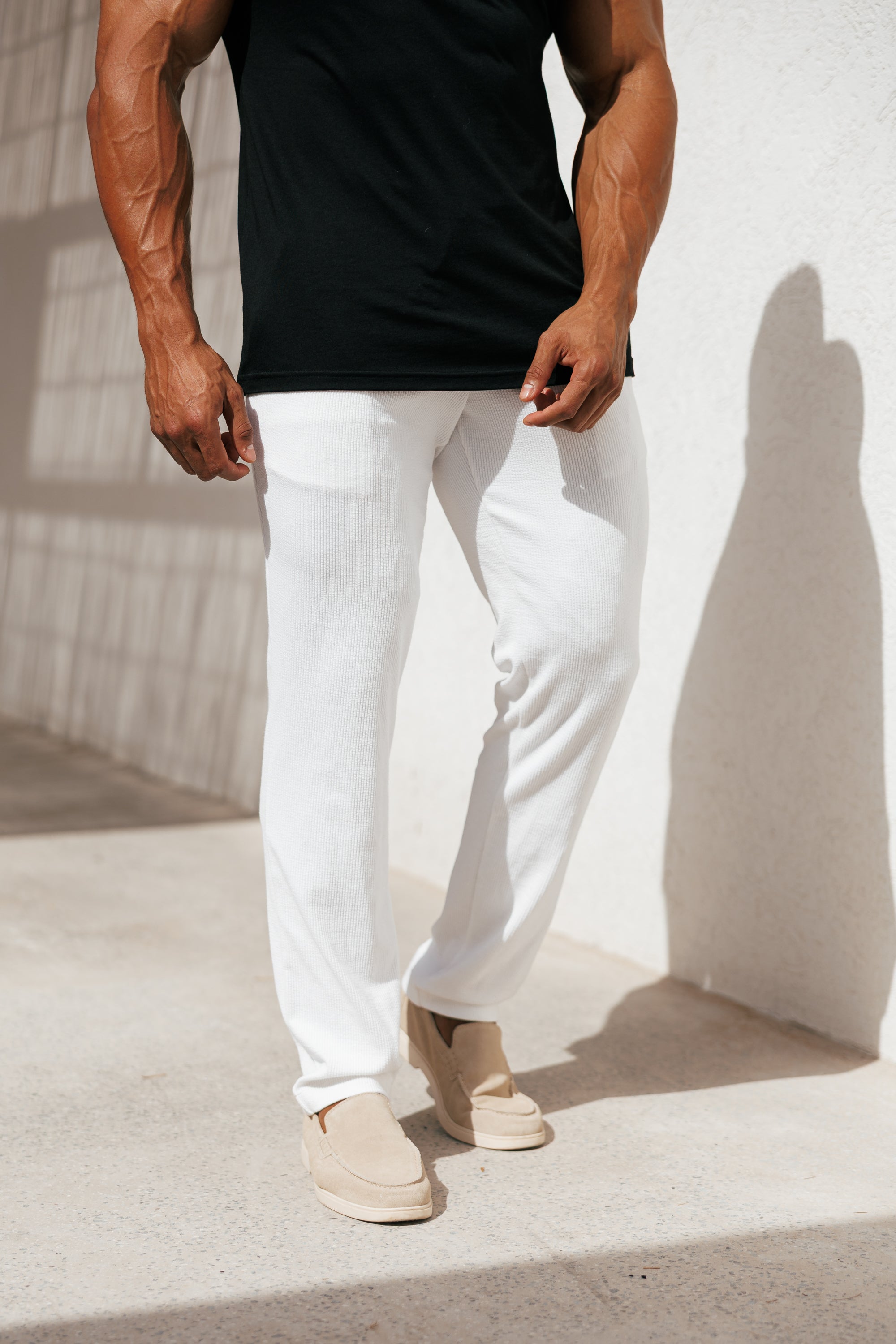 Jersey Cord Relaxed White Trousers - FSR013