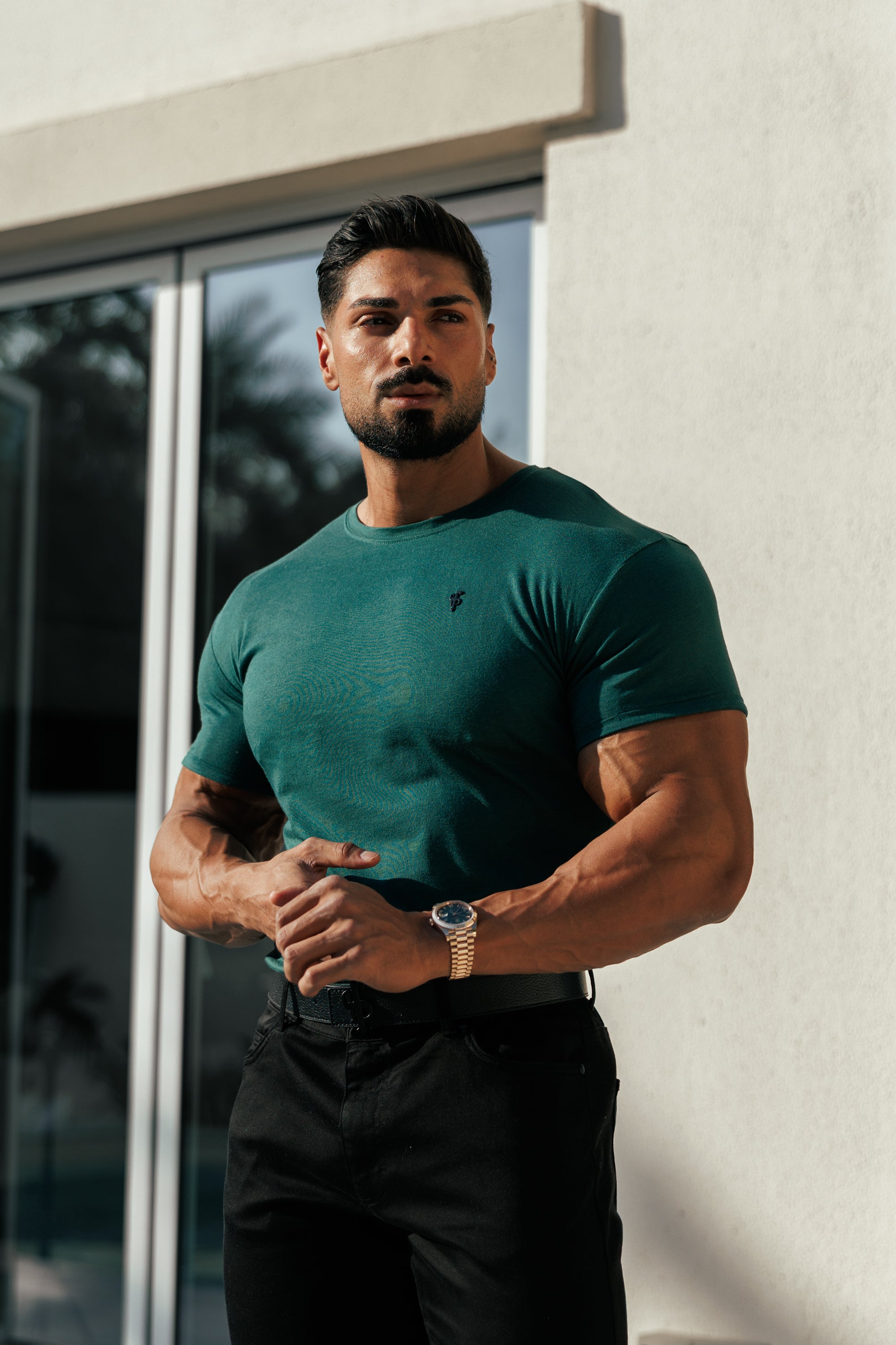 Forest Green / Black Bamboo Crew T Shirt - FSH1213