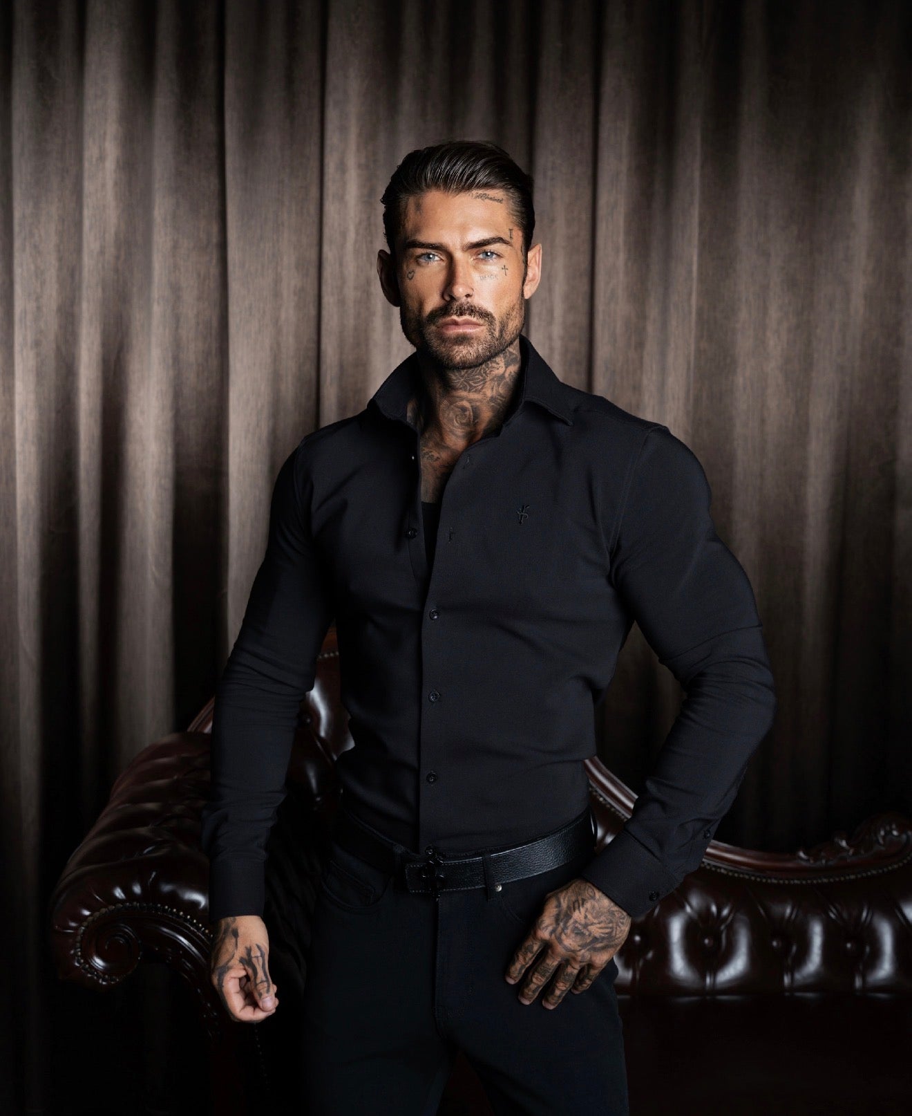 Eros Classic Fit Stretch Black Cutaway Collar Shirt - FS1246