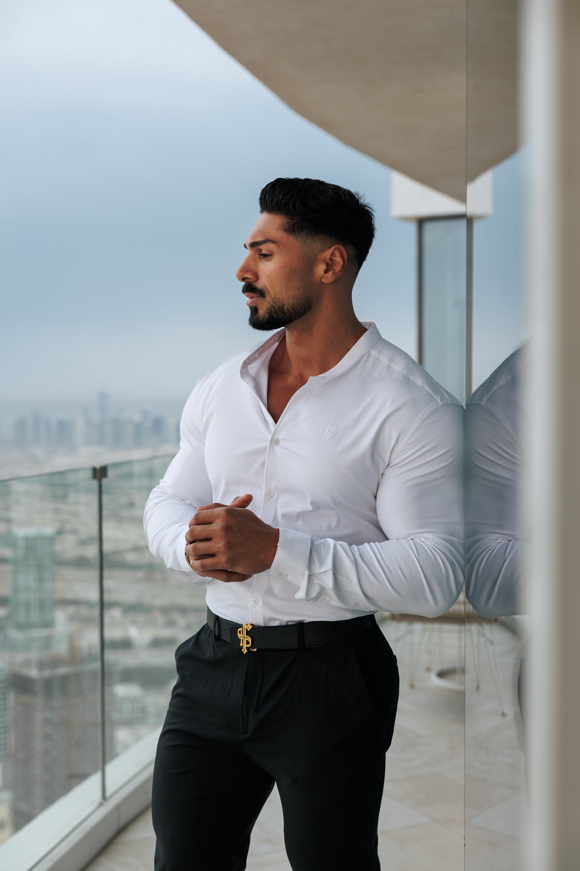 Super Slim Stretch Classic Oxford White Grandad Collar - FS732