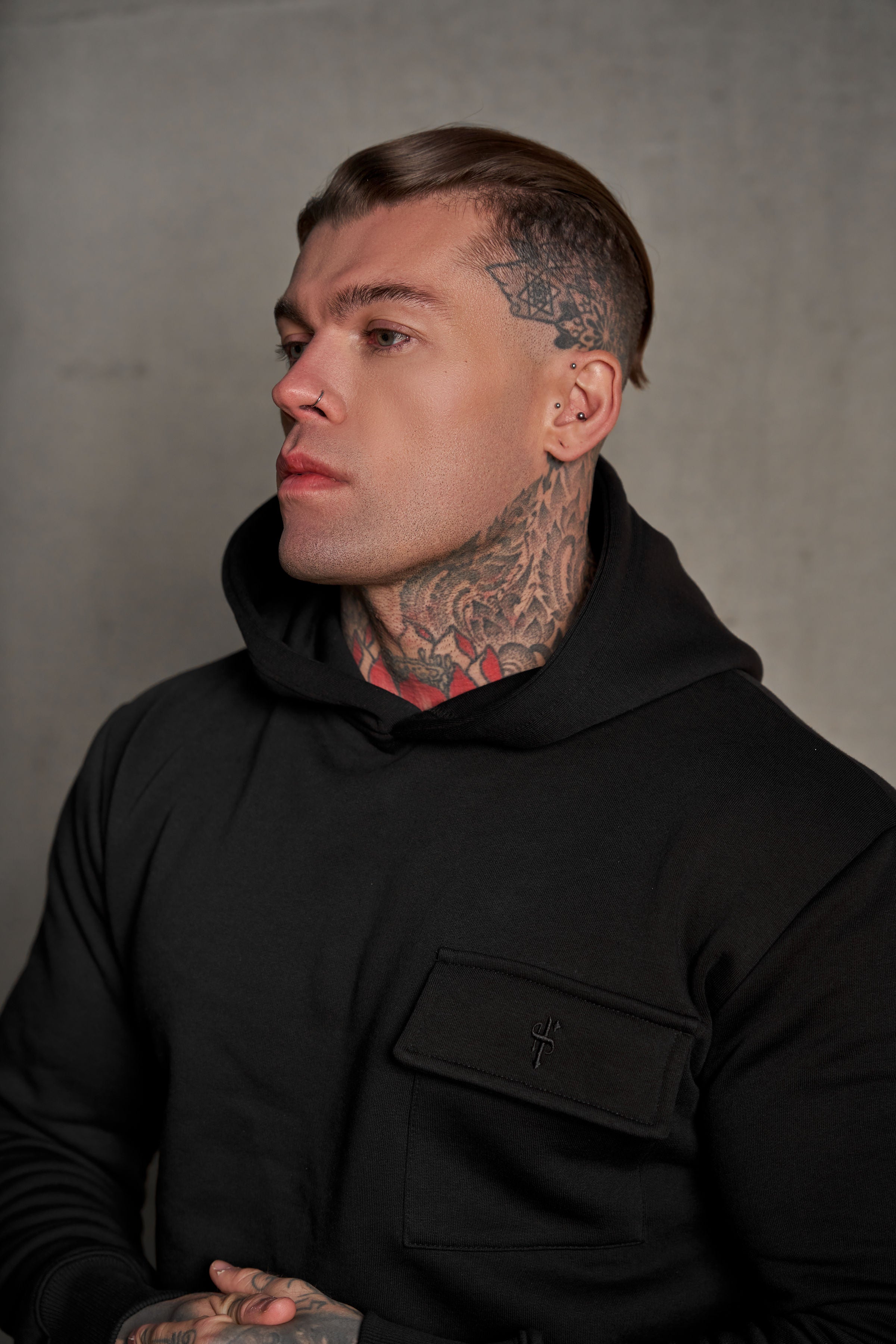 Black Cargo Hoodie With FS Embroidery - FSH929