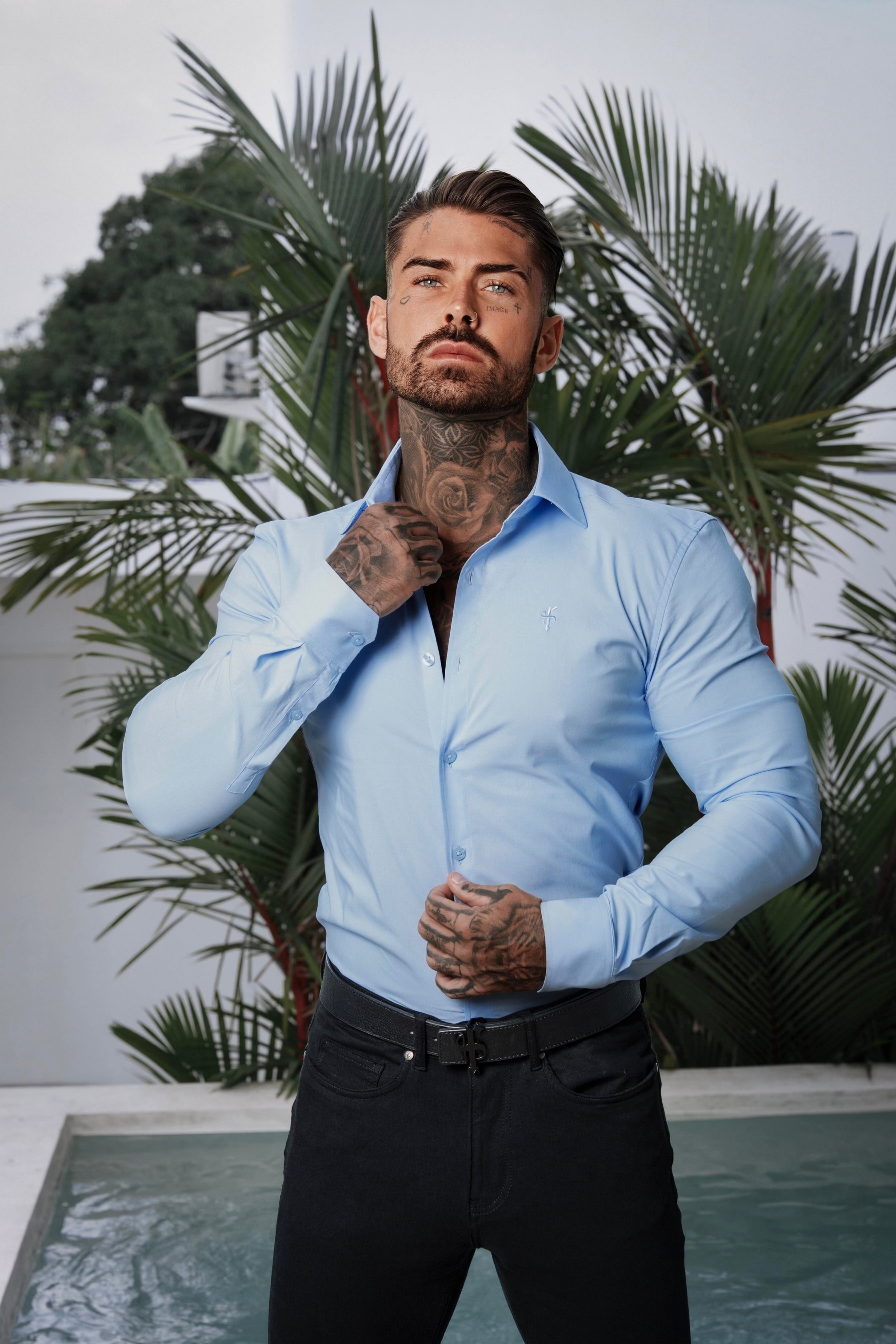Muscle Fit Advanced Stretch Powder Blue with Cutaway Collar - FS1167
