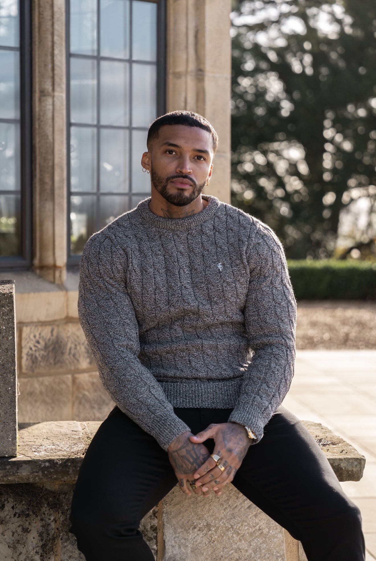 Link Weave Knit Black/ White Two Tone Crew Neck Jumper - FSJ132