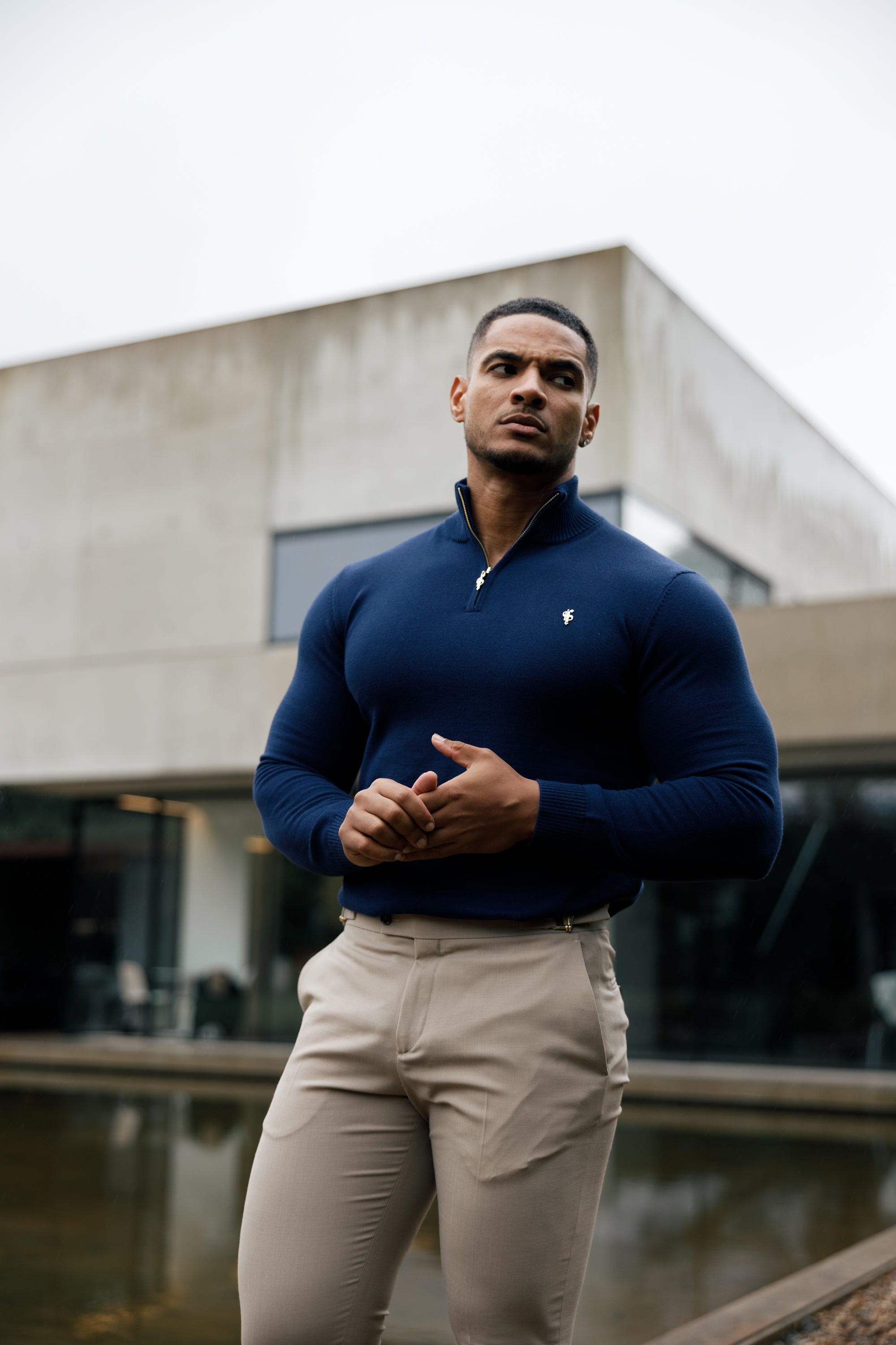 Navy Funnel Neck 1/2 Zip Knitted Jumper - FSN122