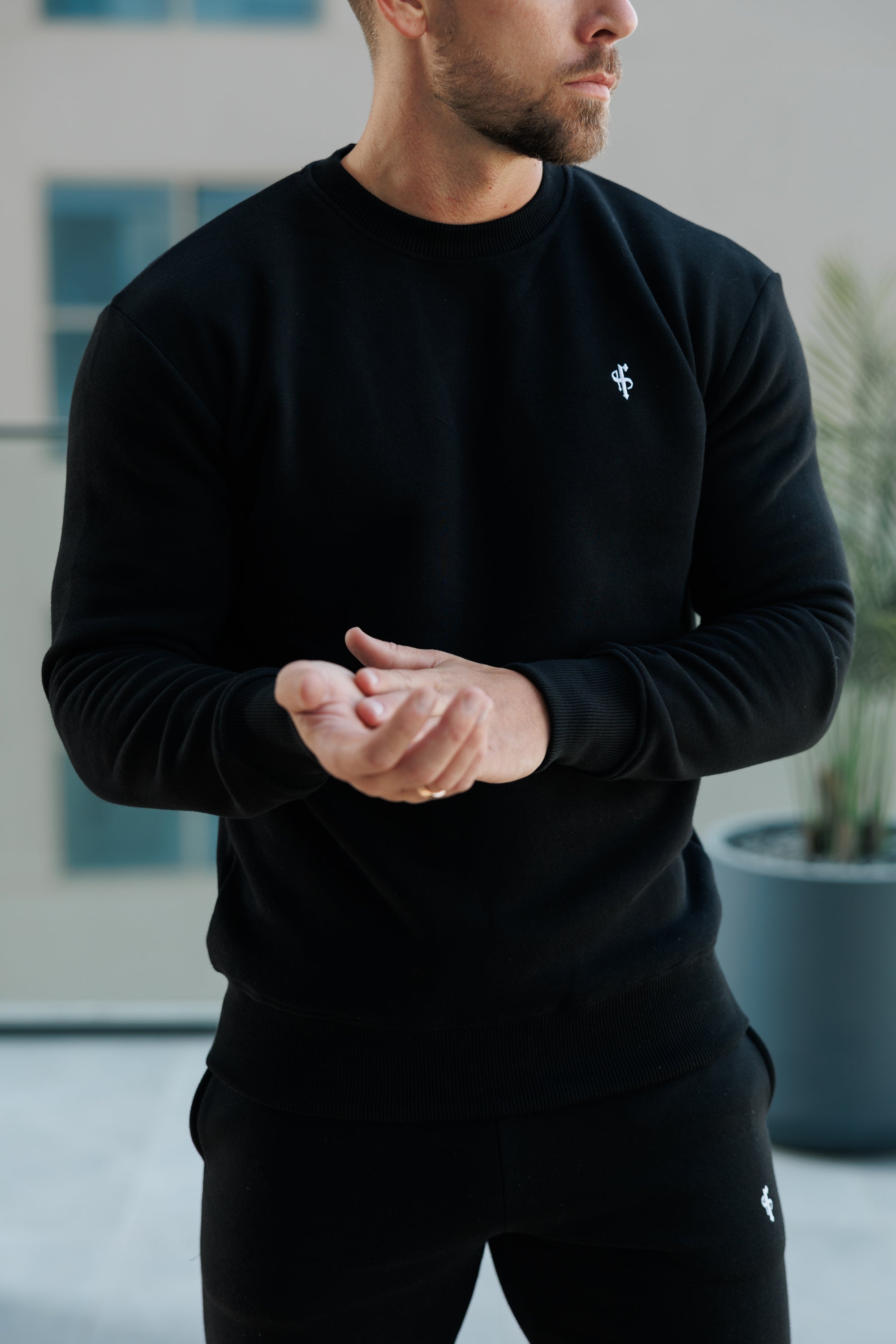 Plain Black Crew Jumper With FS Branding - FSH1183