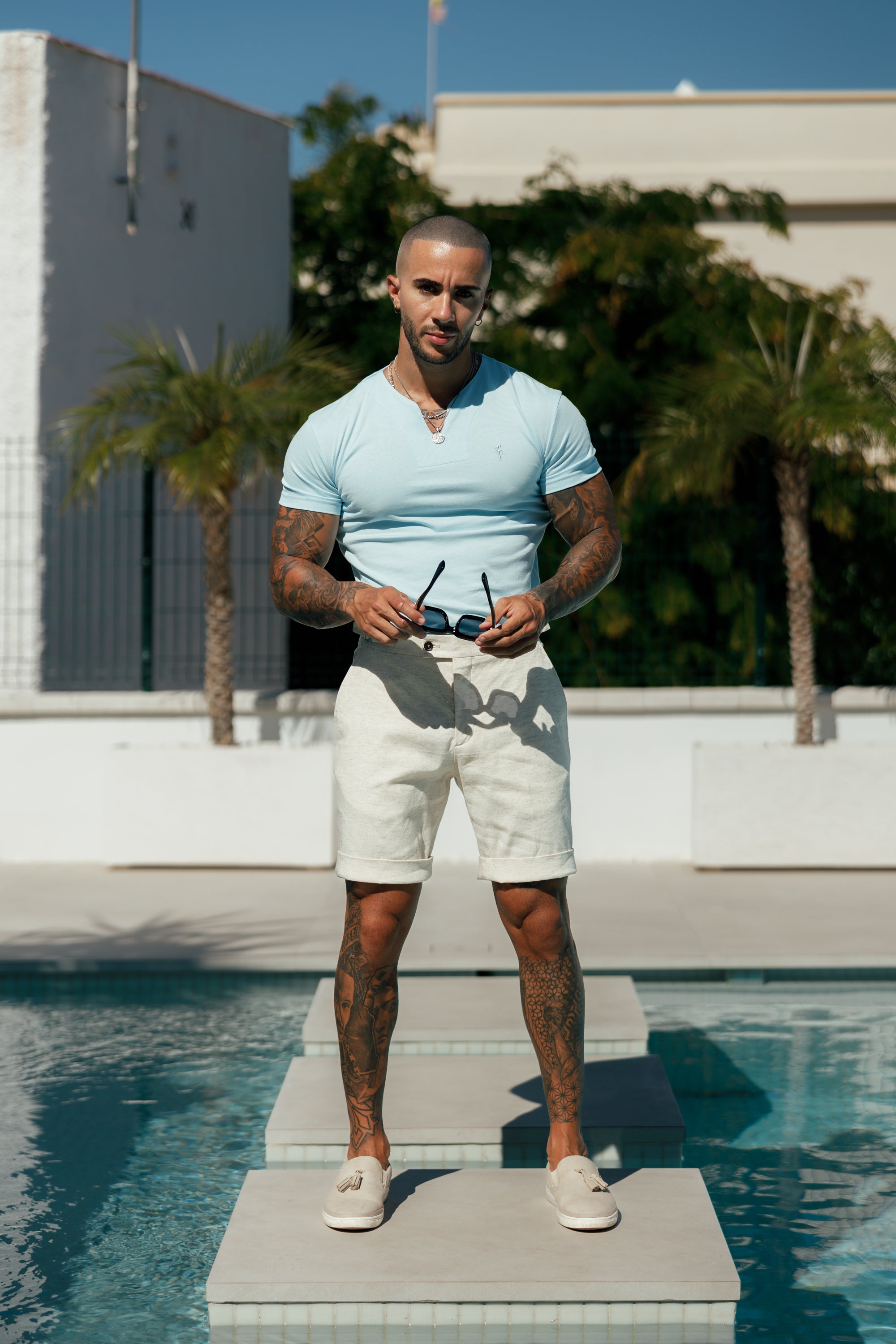 Advanced V Neck Crew Short Sleeve Light Blue- FSH1015