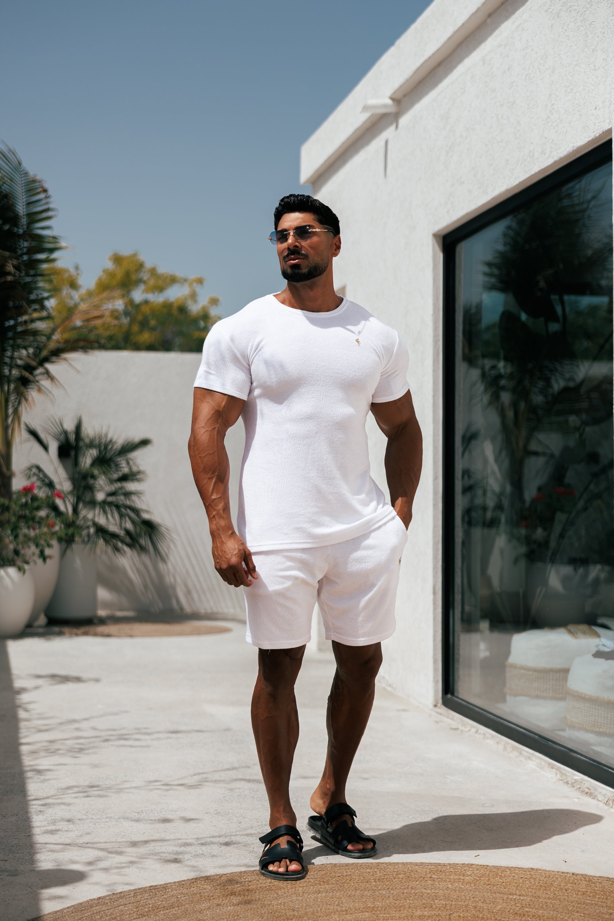 White / Gold Towelling Crew T Shirt - FSH1345