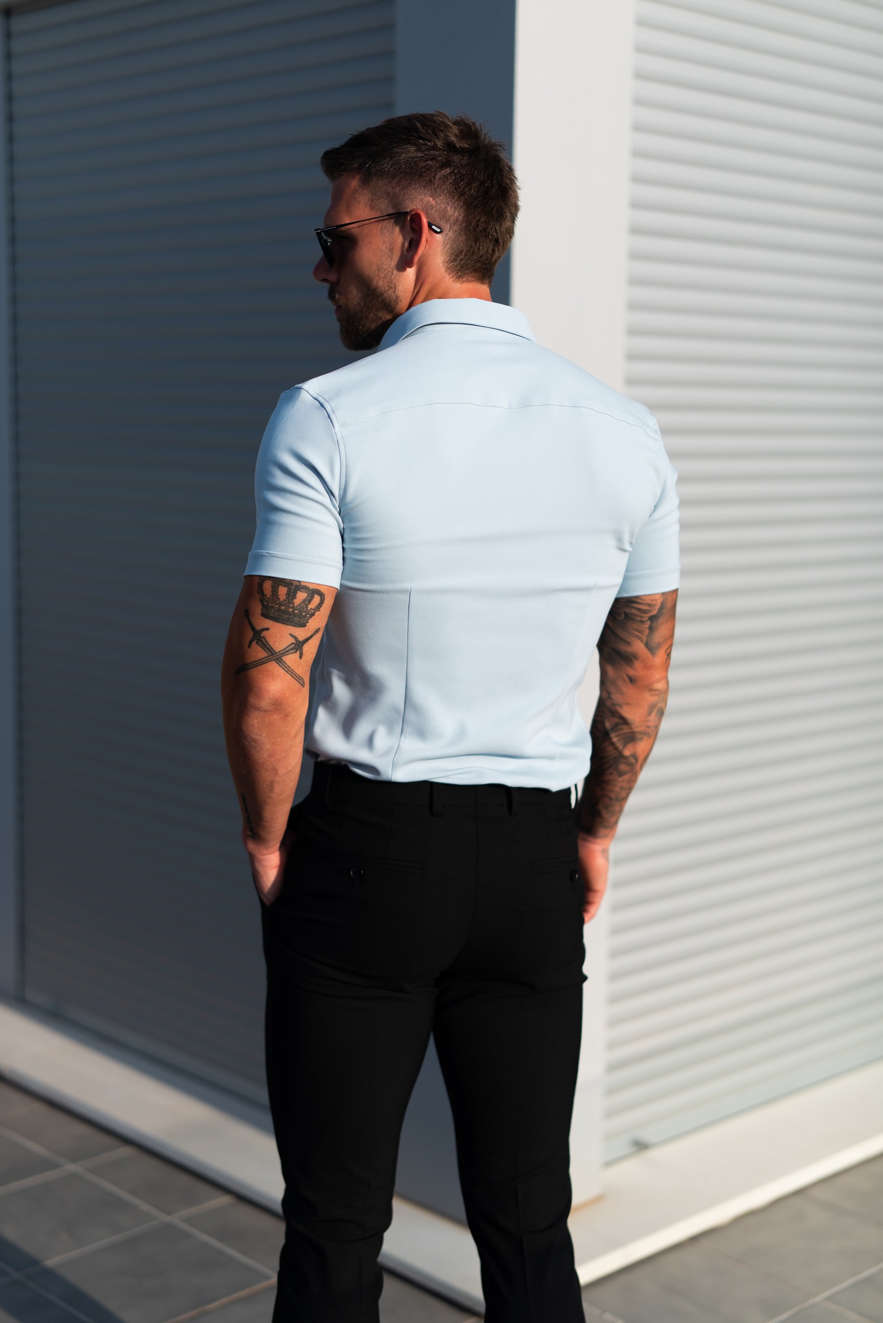 Super Slim SS Powder Blue Scuba with Button Down Collar - FS1121