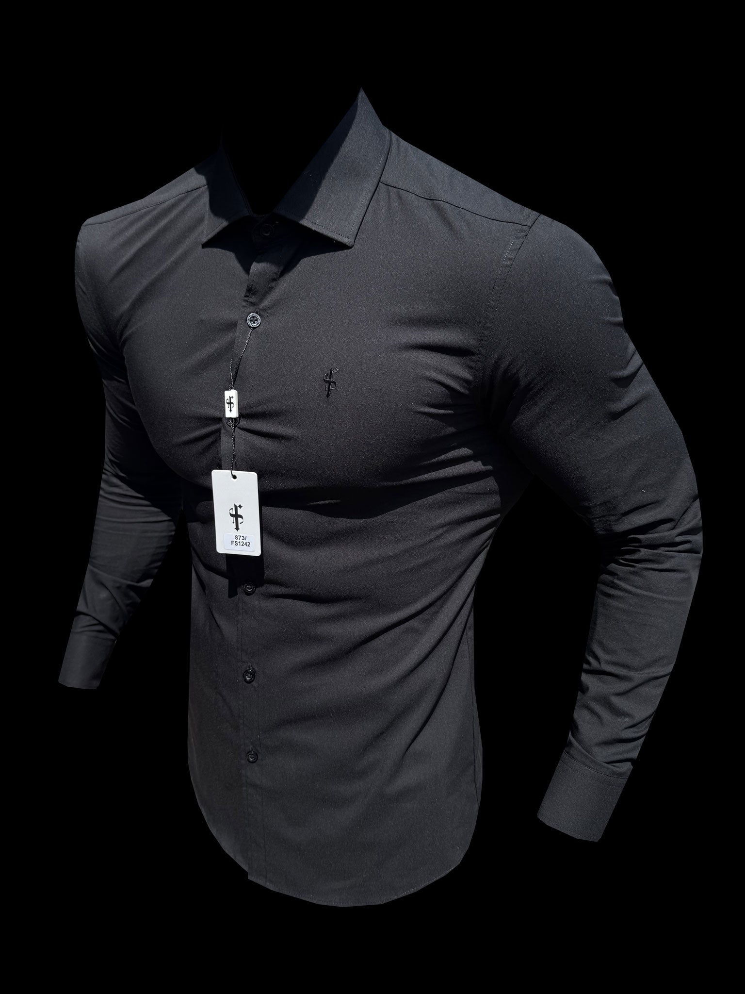 Ares Muscle Fit Advanced Stretch Black Cutaway Collar Shirt - FS1242