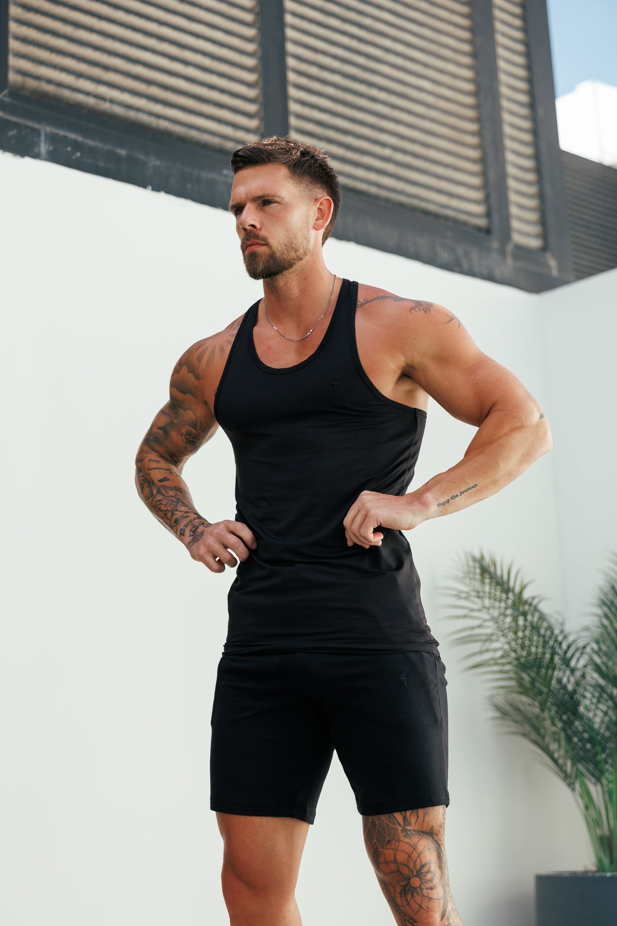 Muscle Fit Black Tonal Gym Vest - FSH1442