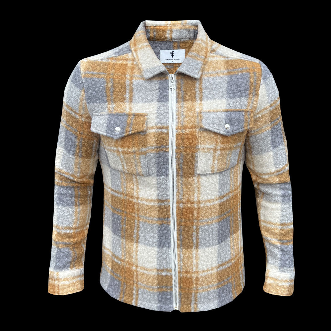 Boucle Zipped Check Jacket Tan - FSN157