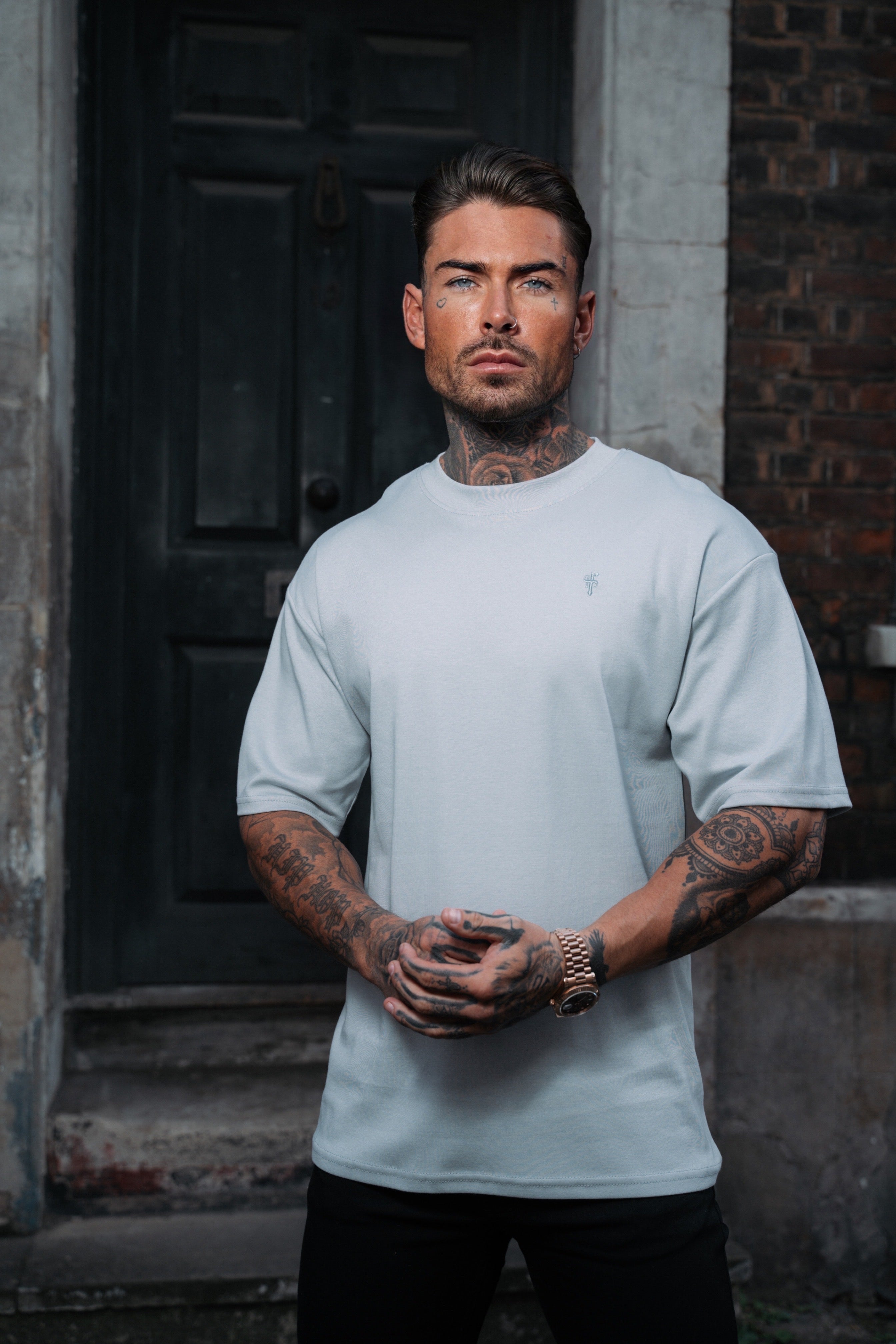 Classic Light Grey Oversized Crew T Shirt - FSH864