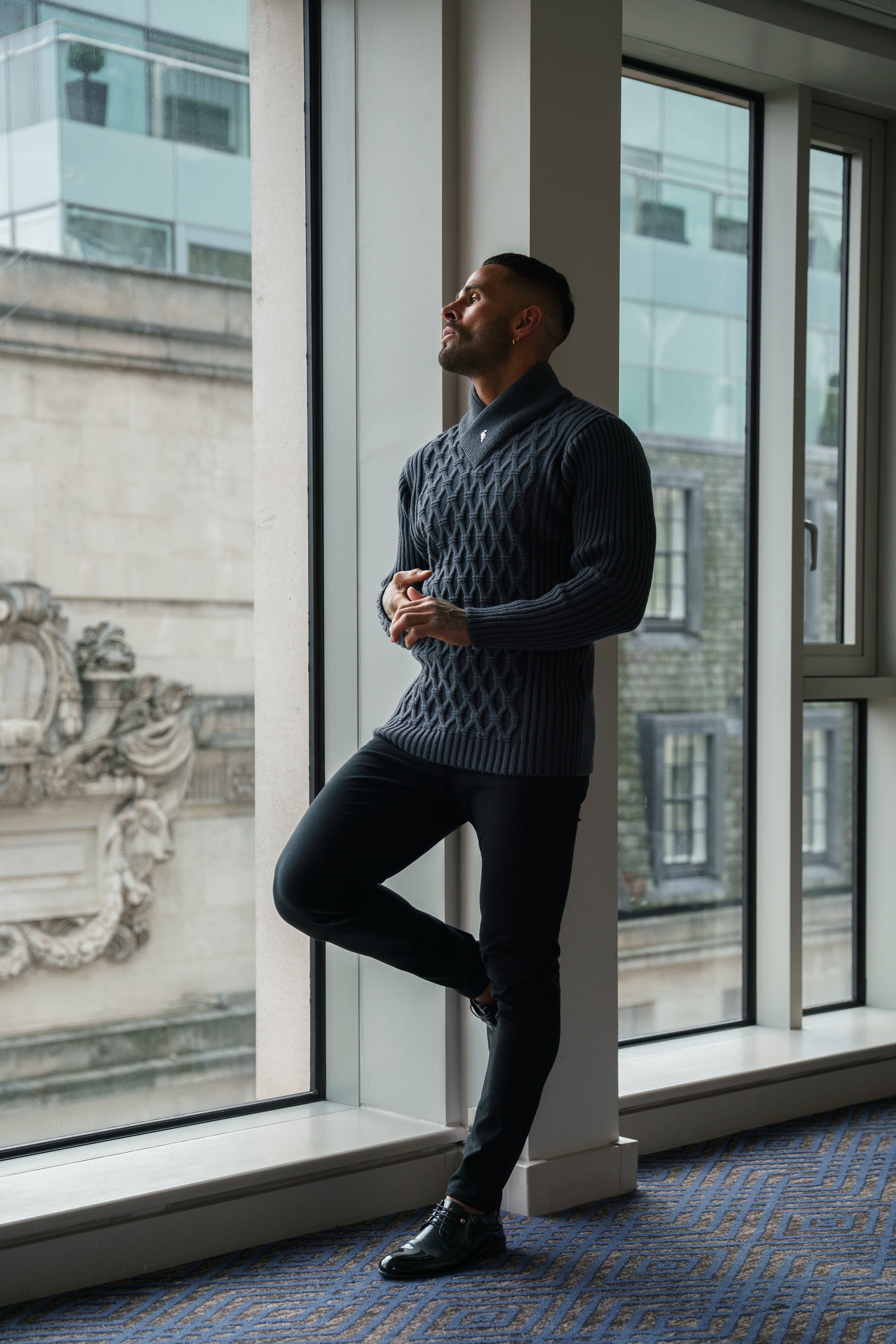 Chunky Cable Knit Gun Powder / Charcoal Jumper - FSJ065