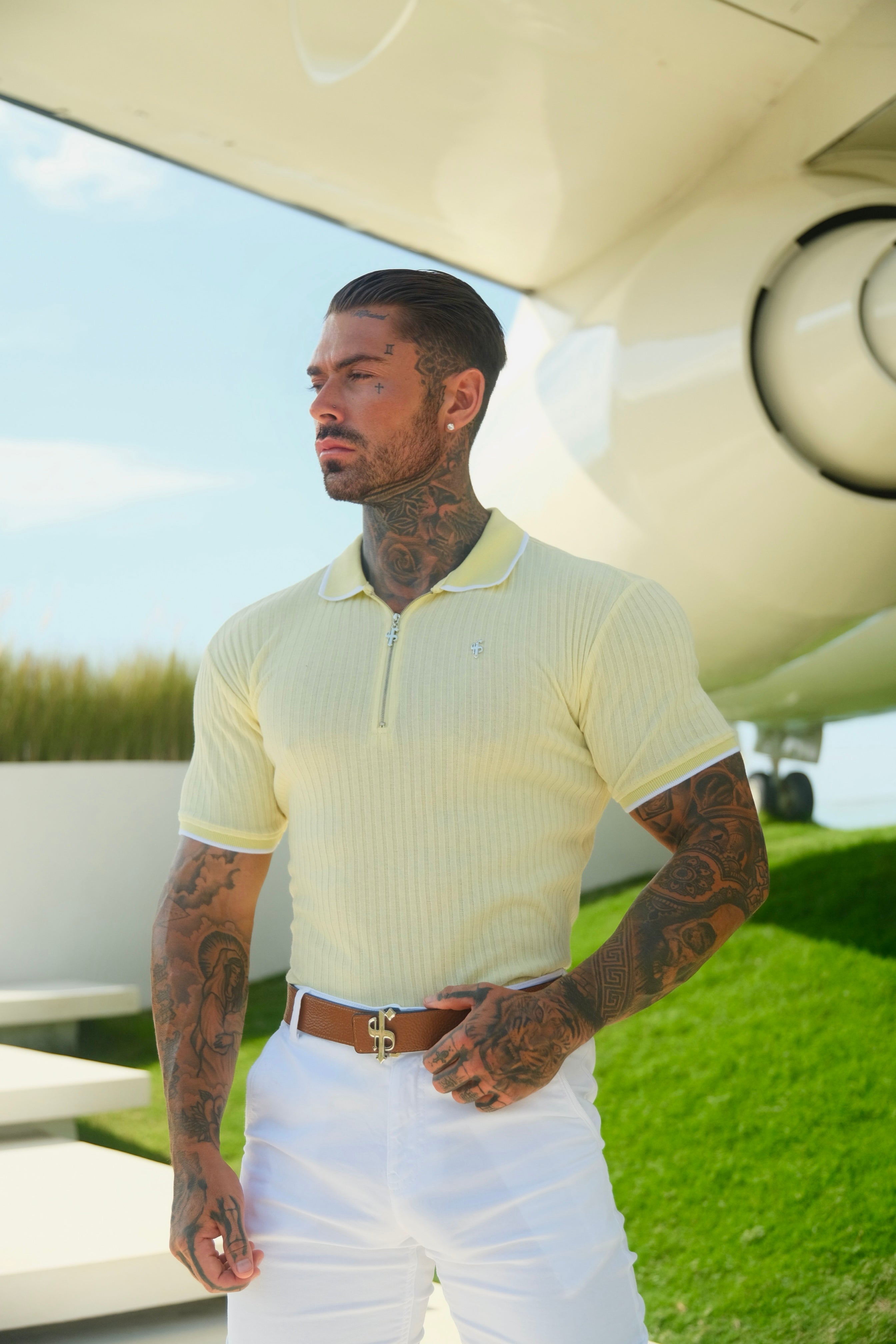 Classic Lemon Ribbed Zip Polo with Contrast Short Sleeve - FSH1107