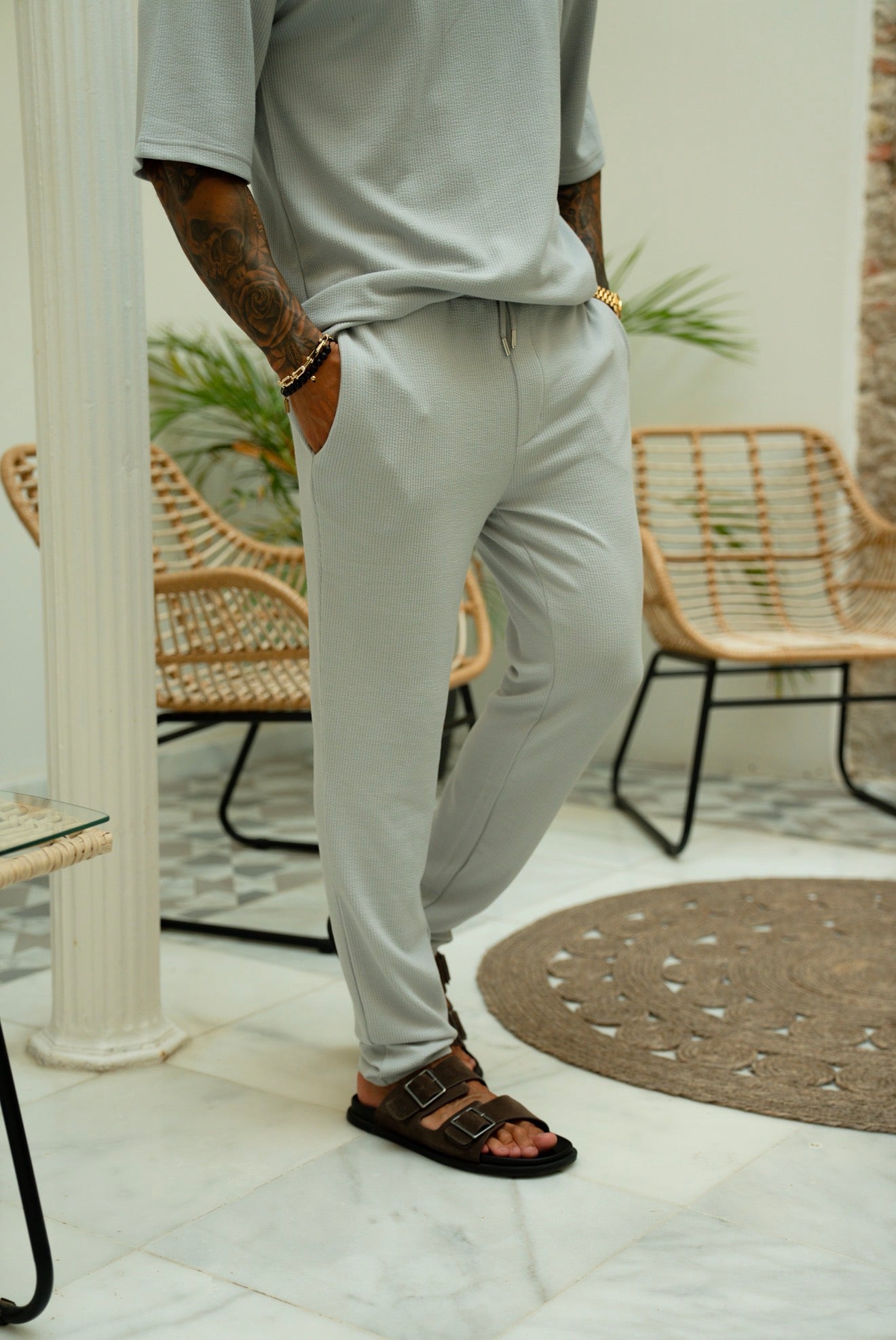Jersey Cord Slim Light Grey Trousers - FSR091