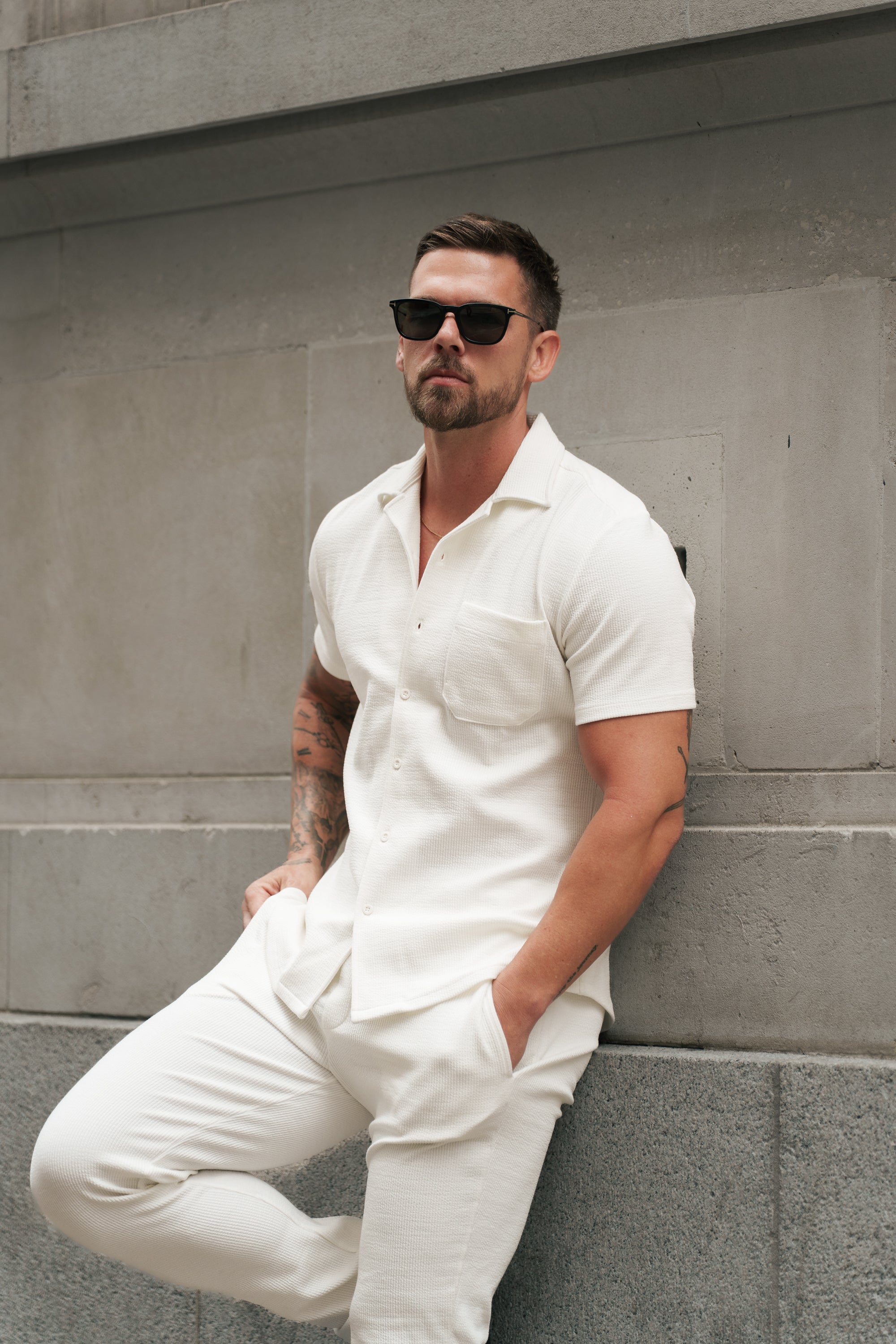 Jersey Cord Slim White Trousers - FSR015