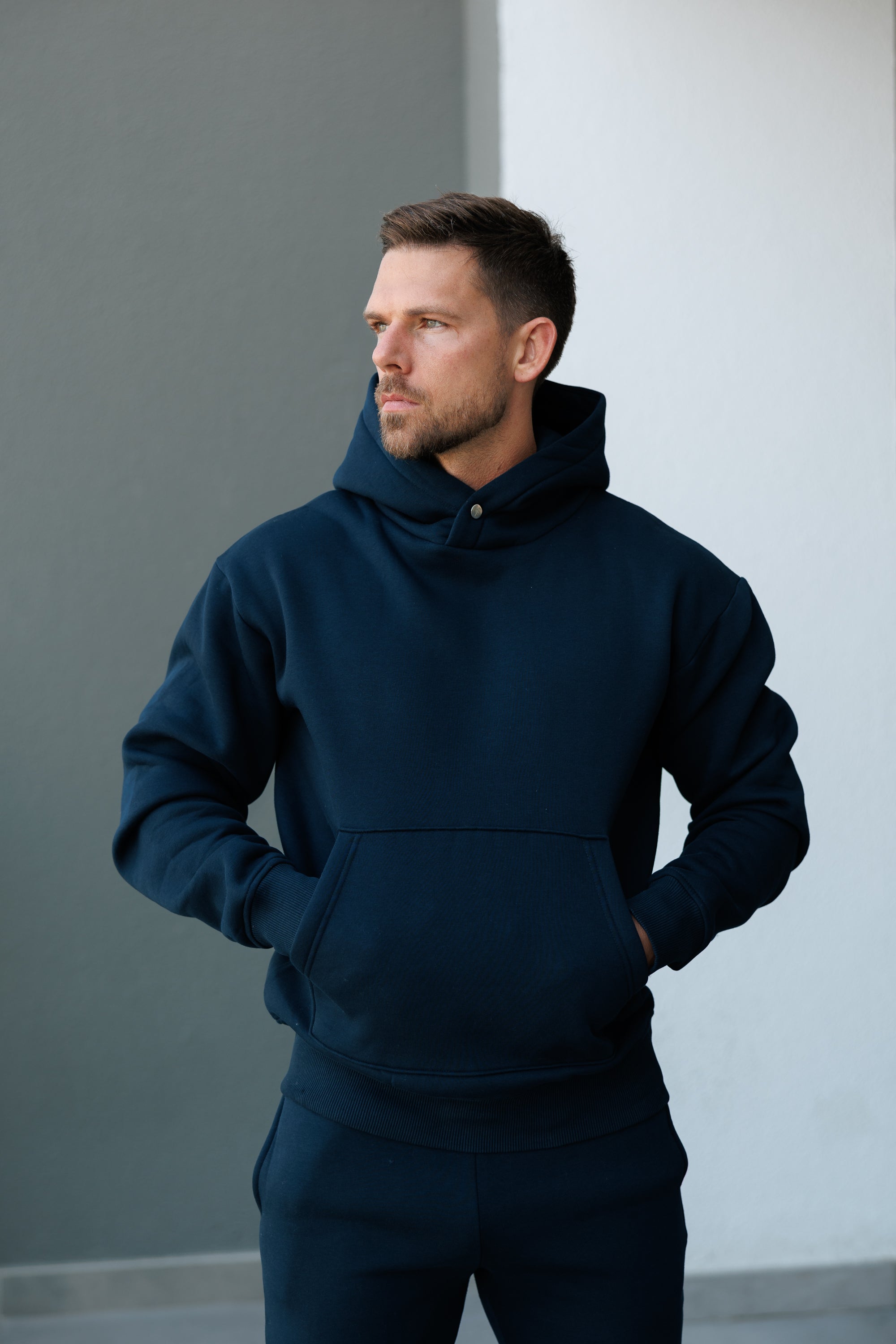 Navy Oversized Hoodie With Functional FS Stud - FSR002