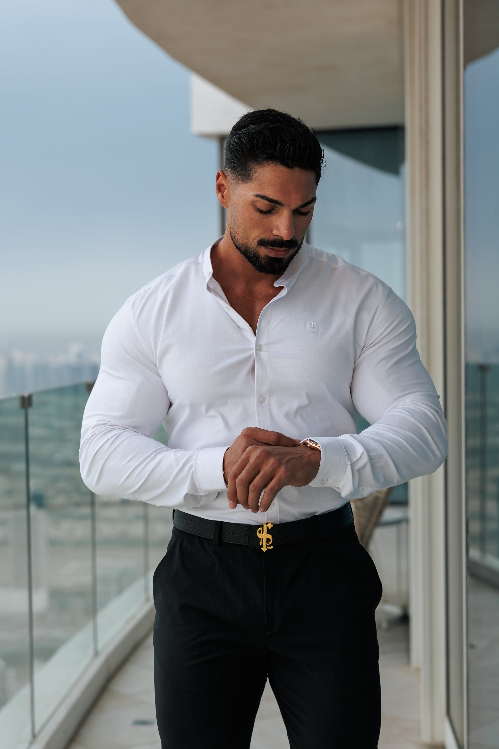 Super Slim Stretch Classic Oxford White Grandad Collar - FS732