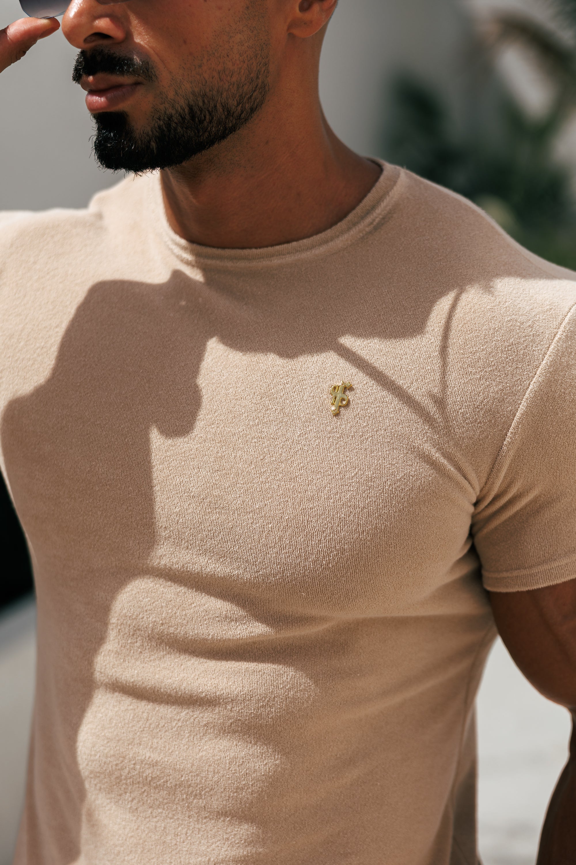 Beige Towelling Crew T Shirt - FSTC662