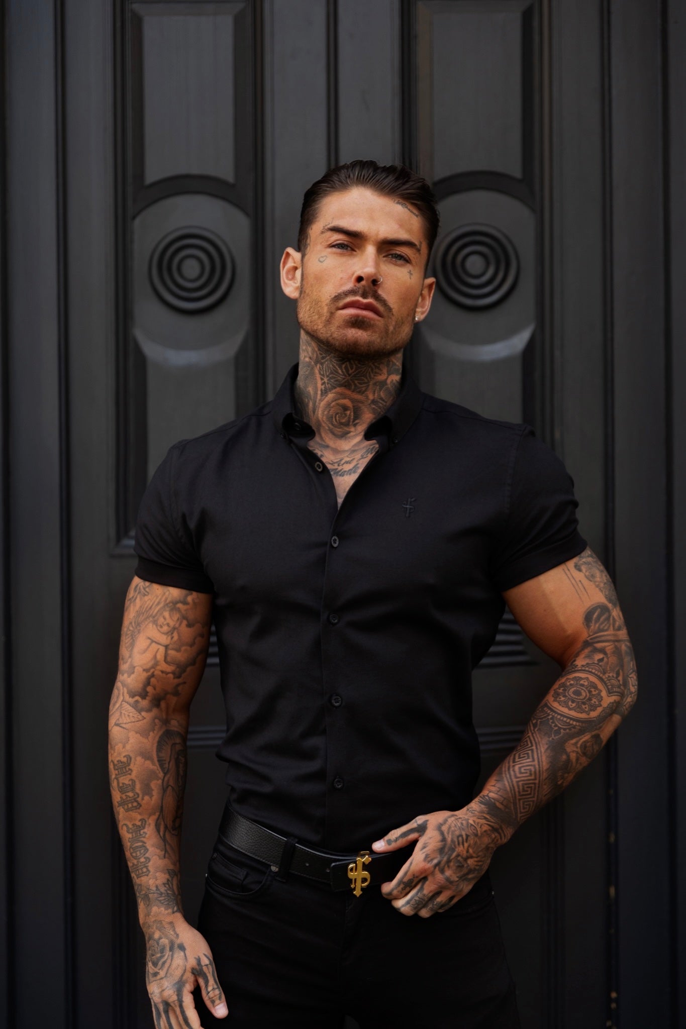 Classic Stretch Oxford Short Sleeve Black - FS1013